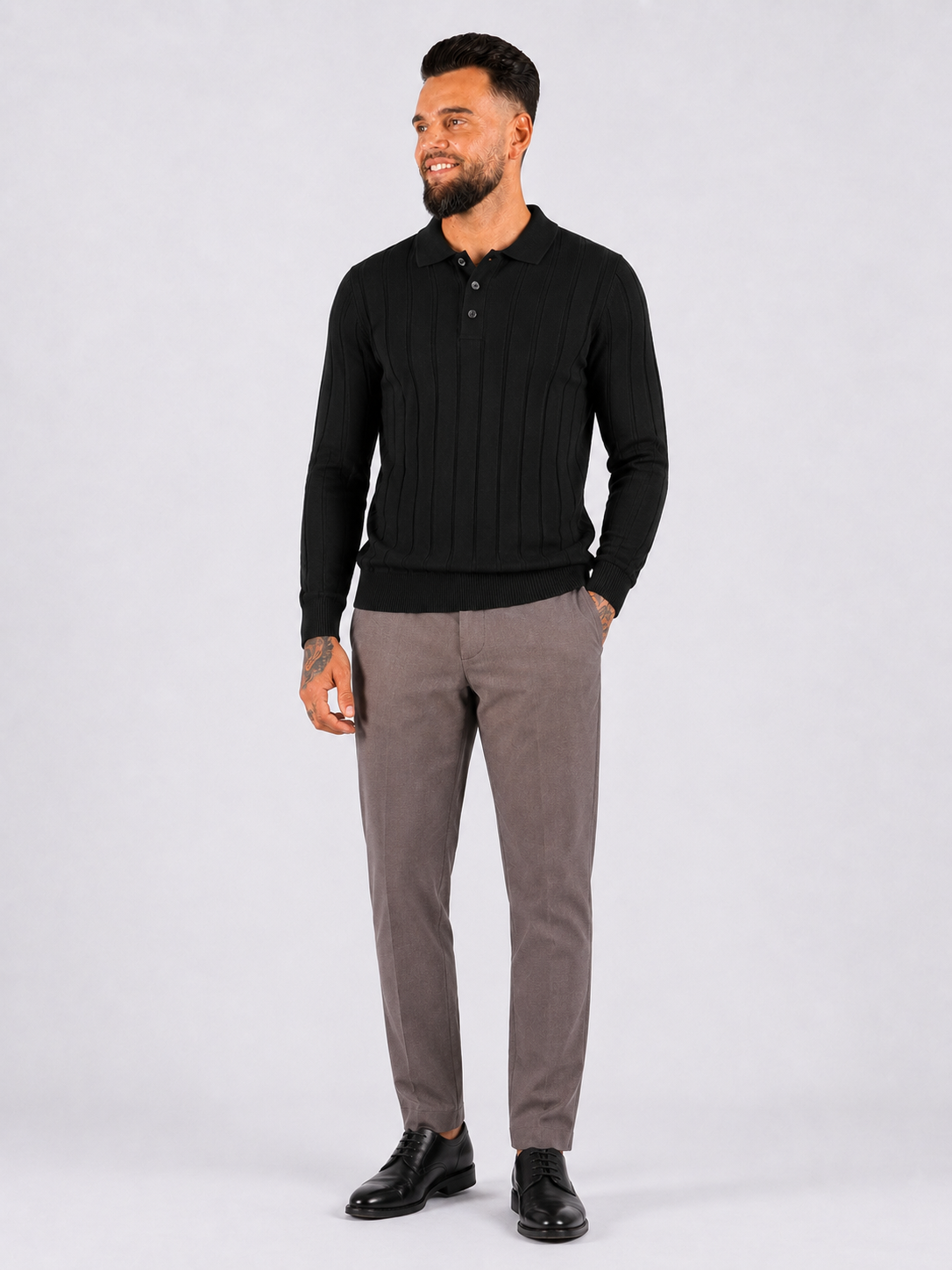 Polo Knitwear Self Stripe Detail - Black - Frankie's