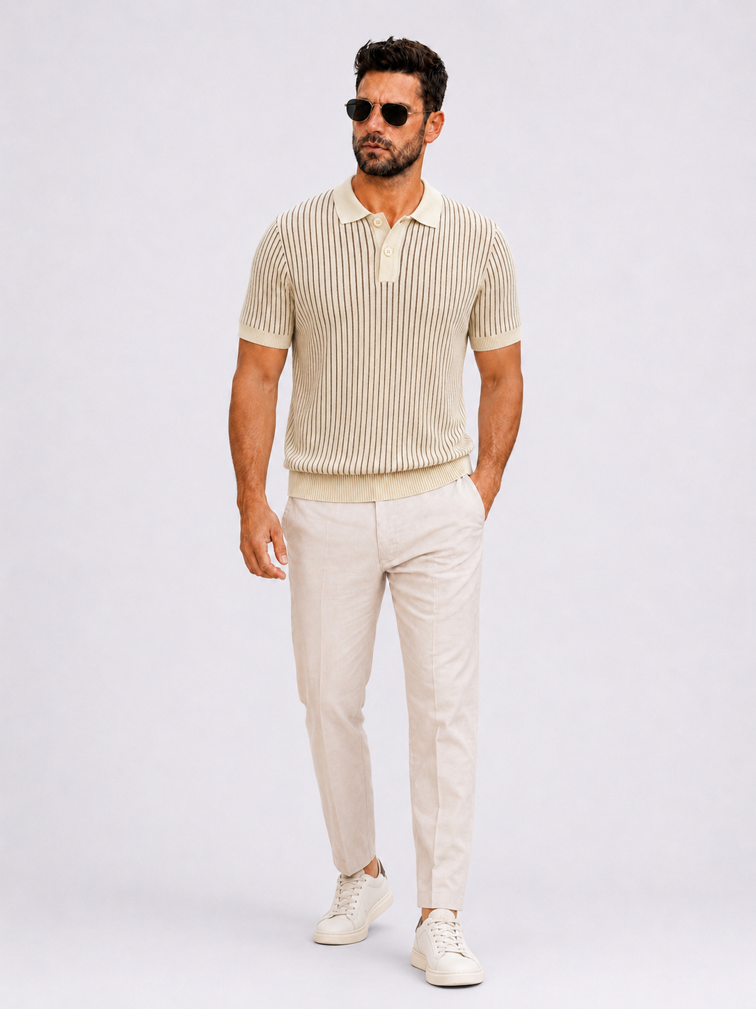 Polo short sleeve button rib beige - Frankie's