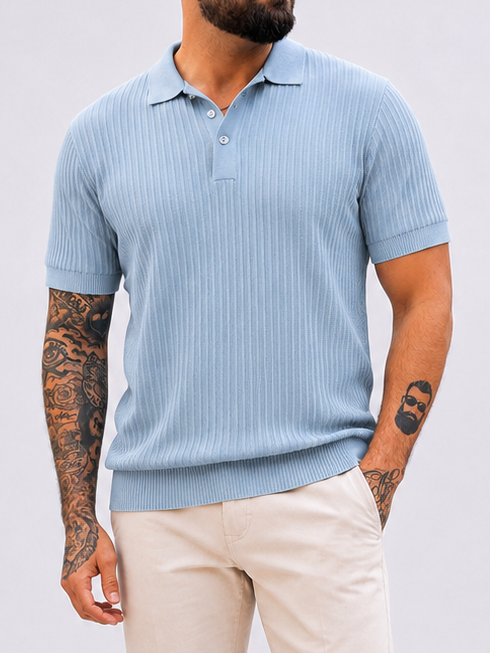 Polo short sleeve button rib light blue - Frankie's
