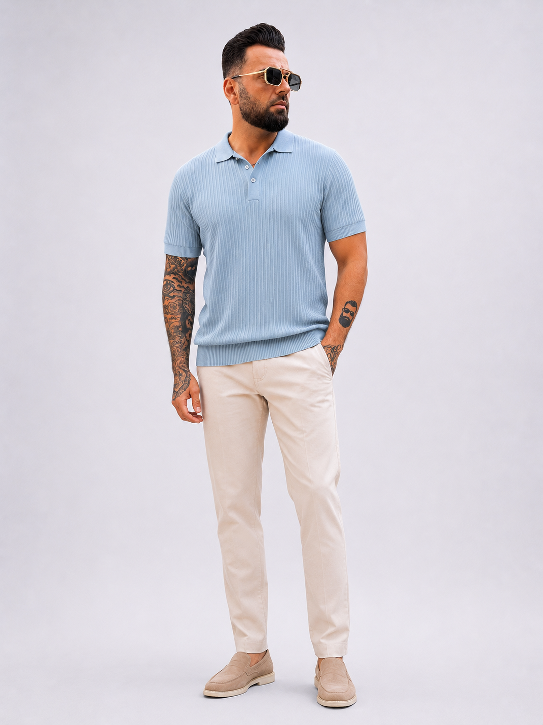 Polo short sleeve button rib light blue - Frankie's