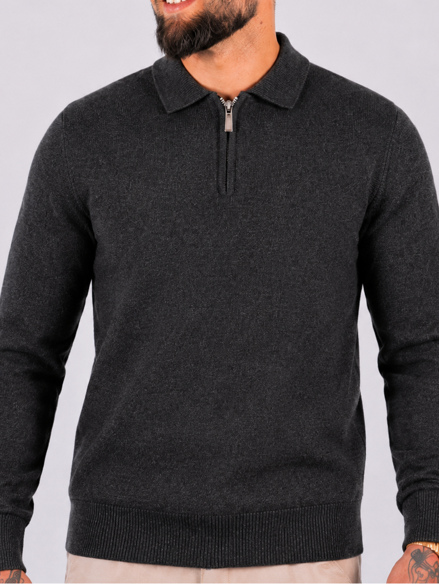 Polo knitwear long sleeve zipper dark grey - Frankie's