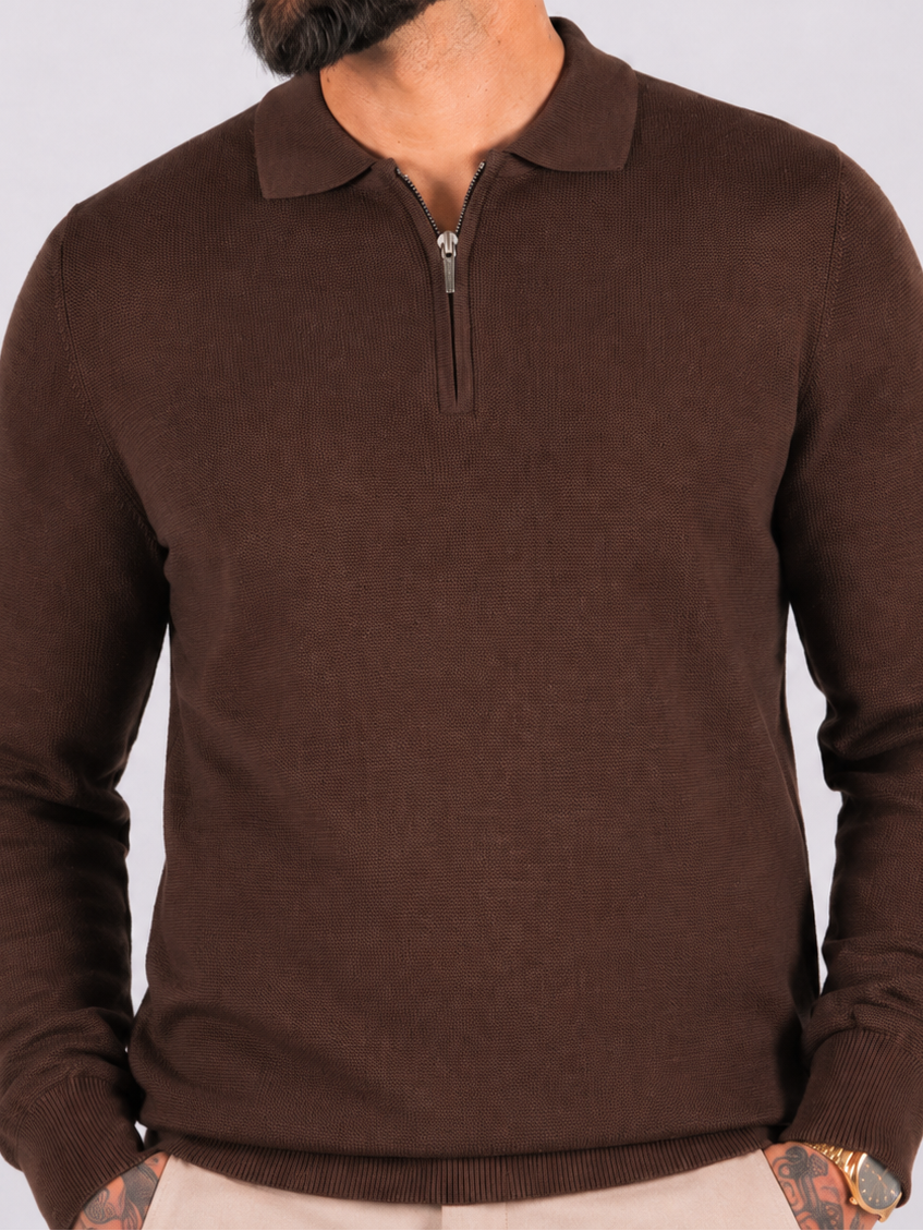 Polo knitwear long sleeve zipper brown - Frankie's