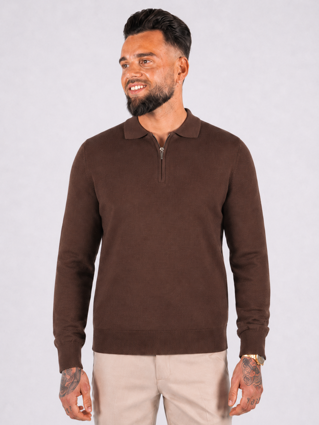 Polo knitwear long sleeve zipper brown - Frankie's