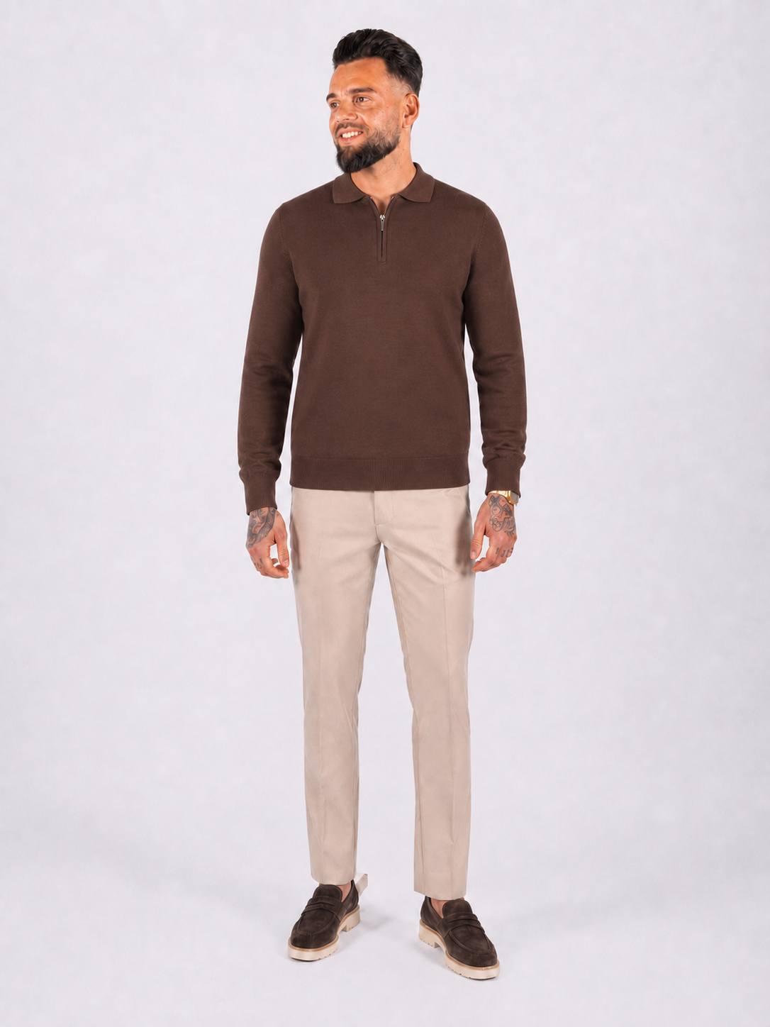 Polo knitwear long sleeve zipper brown - Frankie's