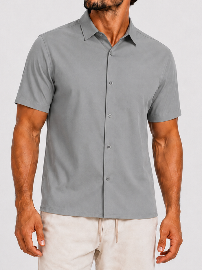 Satin super stretch shirt short sleeve light grey - Frankie's