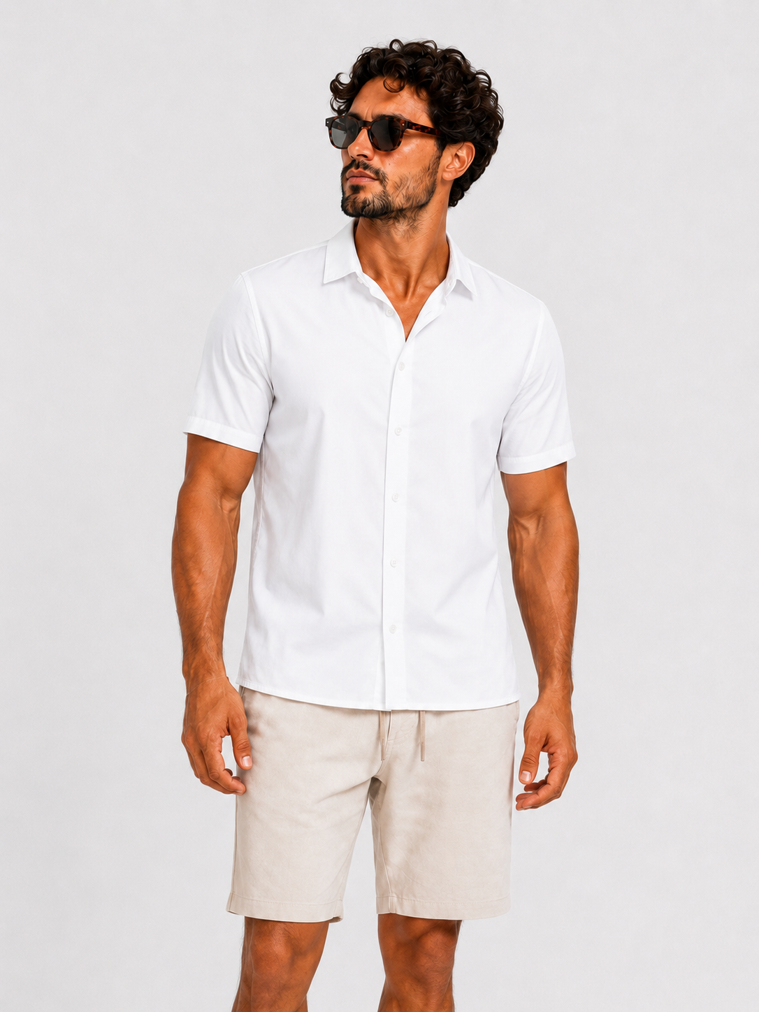 Satin super stretch shirt short sleeve white - Frankie's