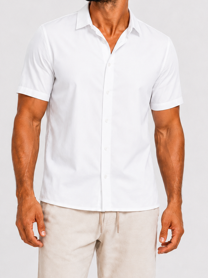 Satin super stretch shirt short sleeve white - Frankie's