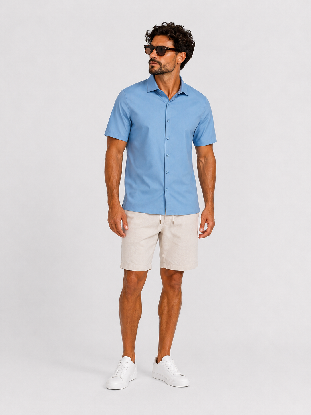 Shirt super stretch short sleeve light blue - Frankie's
