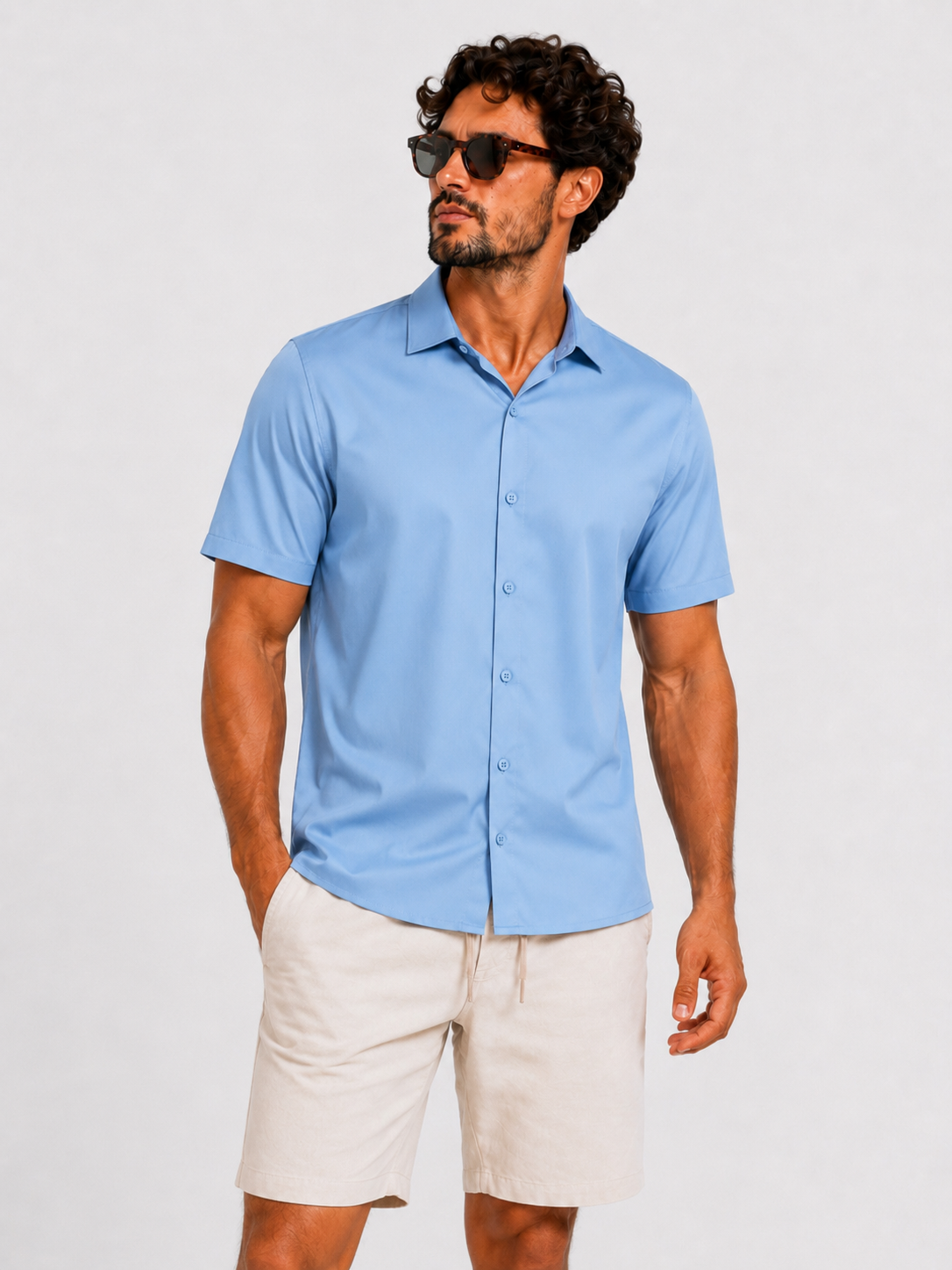 Shirt super stretch short sleeve light blue - Frankie's