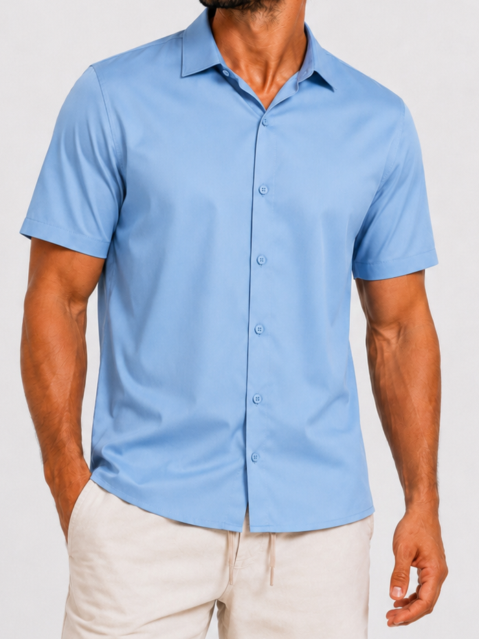 Shirt super stretch short sleeve light blue - Frankie's