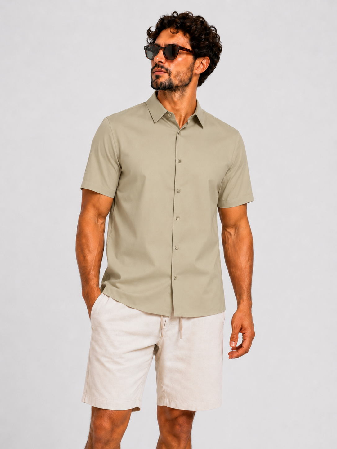 Shirt super stretch short sleeve beige - Frankie's