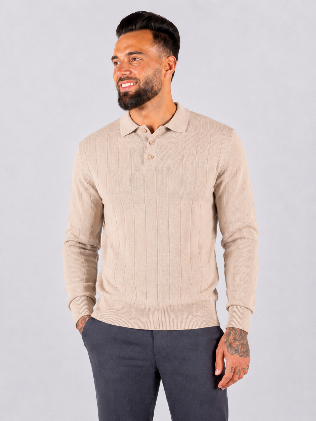 Polo Knitwear Self Stripe Detail - Beige - Frankie's