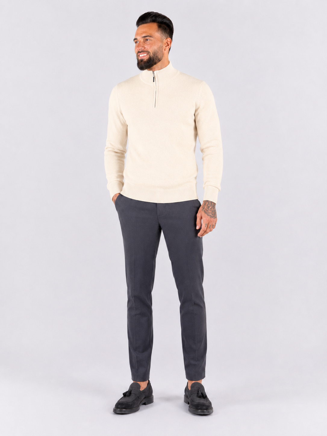 Quarter Zip Knit Sweater - White - Frankie's