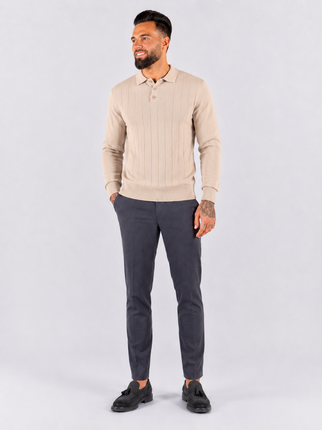 Polo Knitwear Self Stripe Detail - Beige - Frankie's