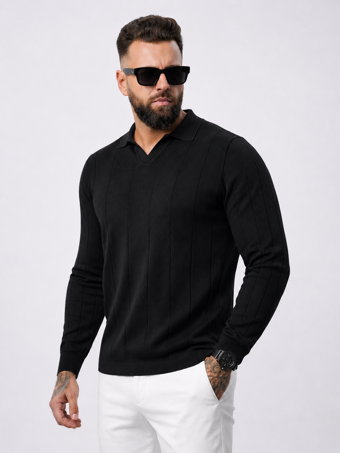 Buttonless Knitwear Polo Long Sleeve Black - Frankie's