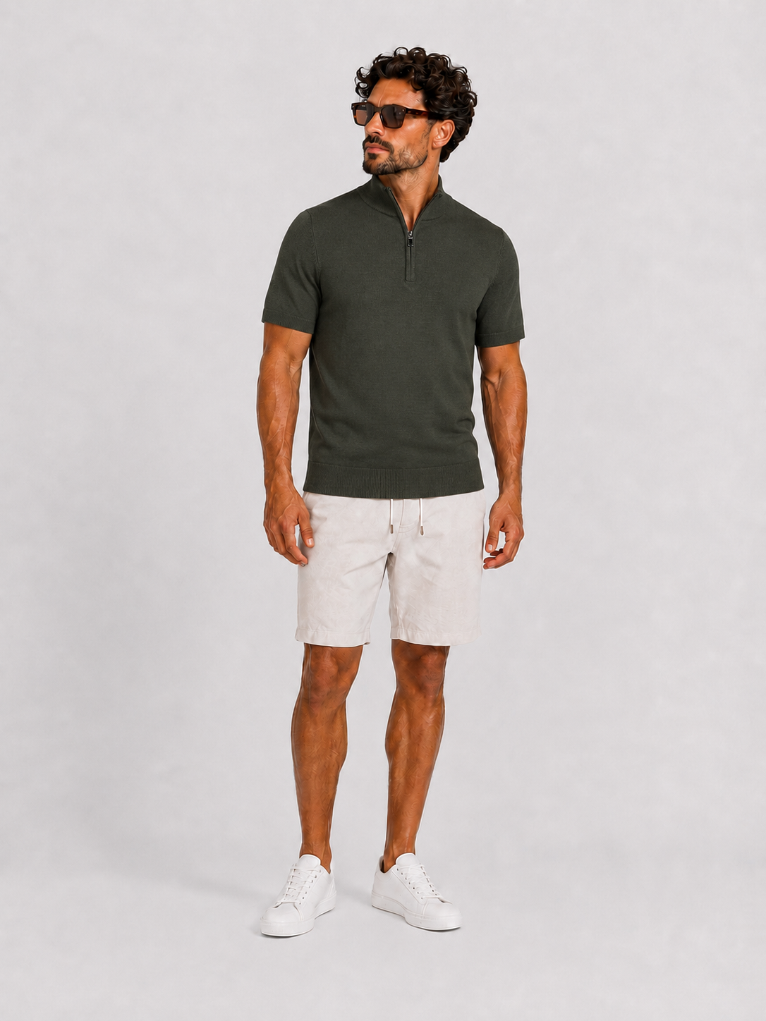 Zipper knitwear short sleeve khaki - Frankie's