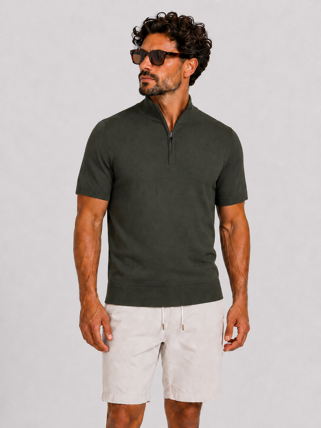 Zipper knitwear short sleeve khaki - Frankie's