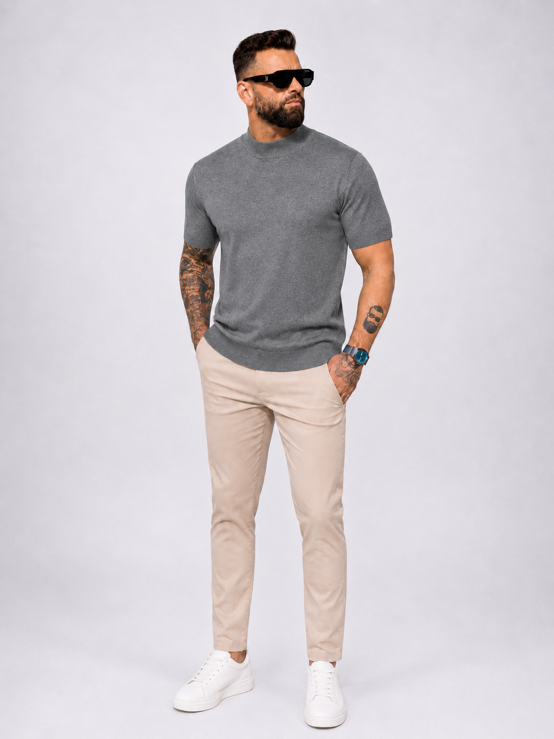 Turtleneck knitwear short sleeve grey - Frankie's
