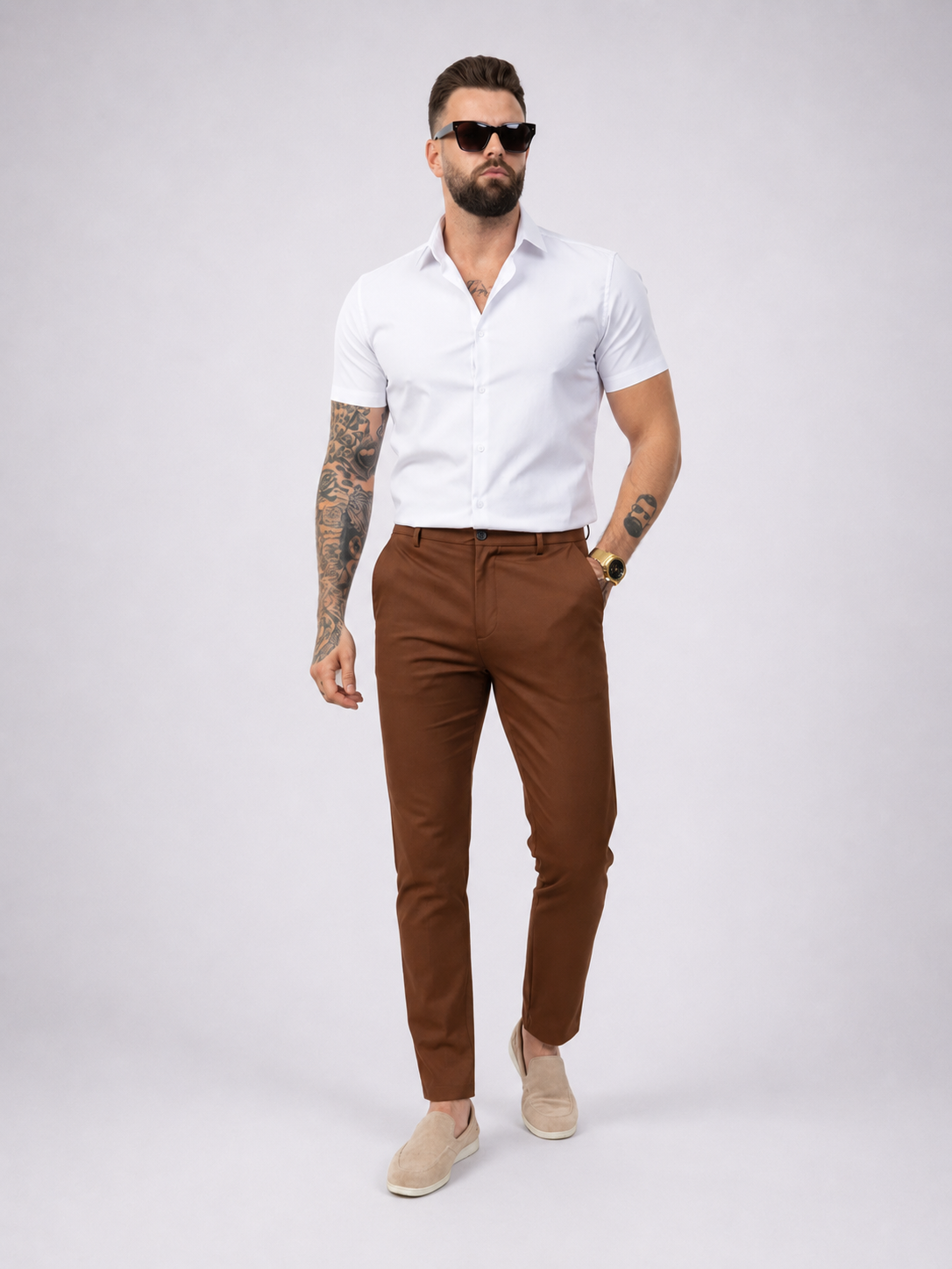 Pantalon chic straight fit brown