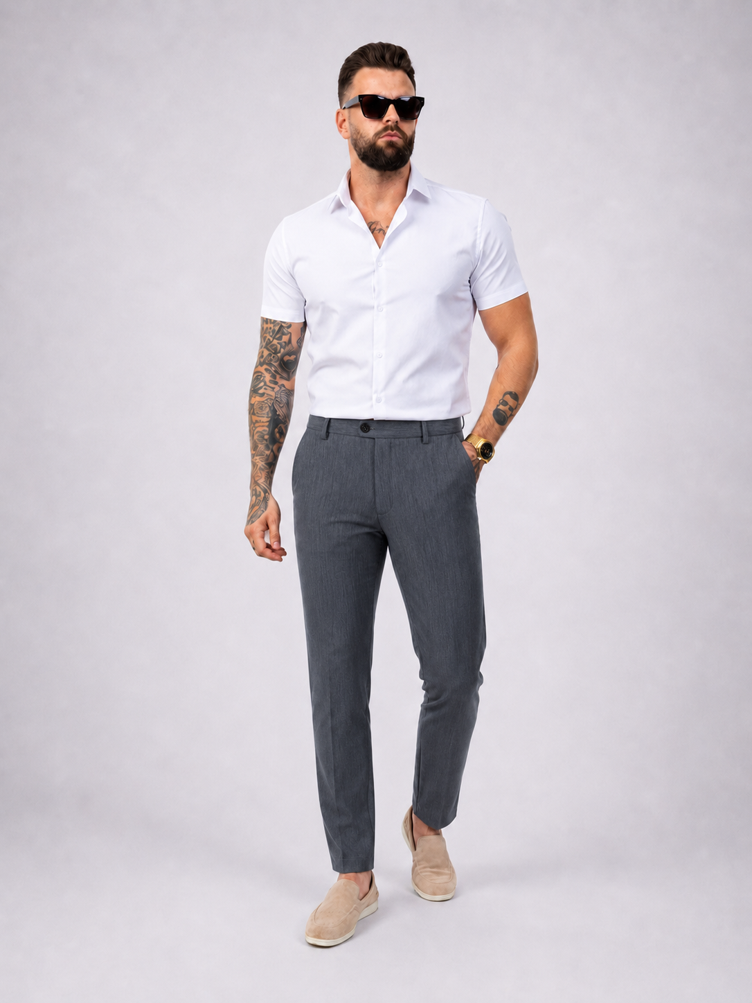 Pantalon chic straight fit dark grey