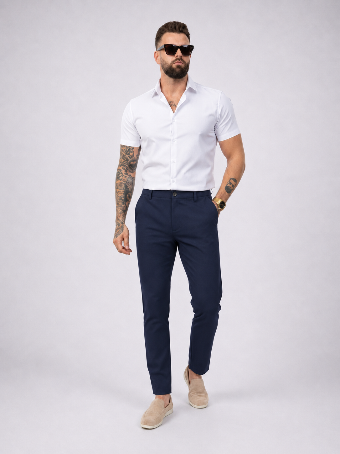 Pantalon chic straight fit navy blue