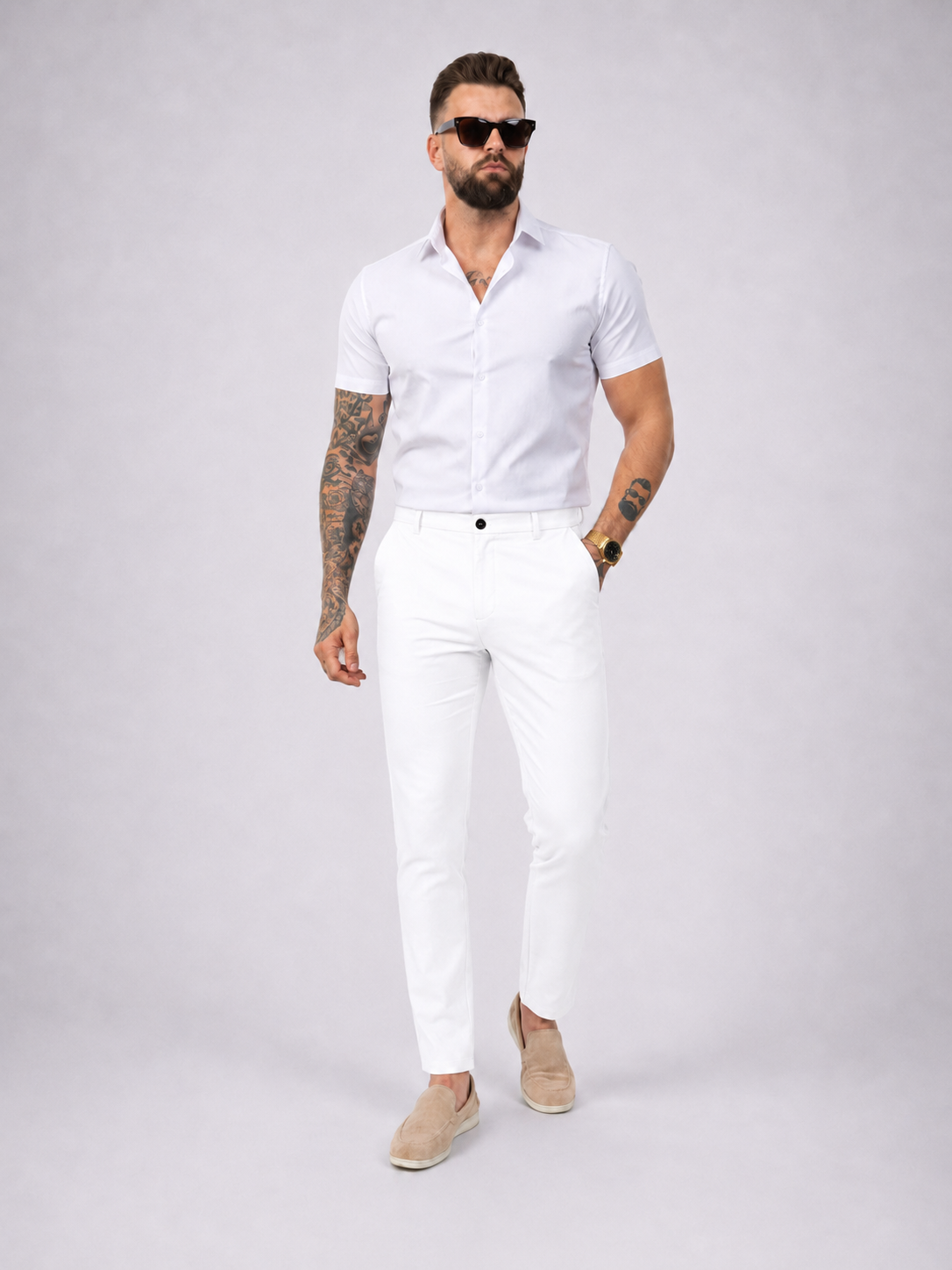 Pantalon chic straight fit white