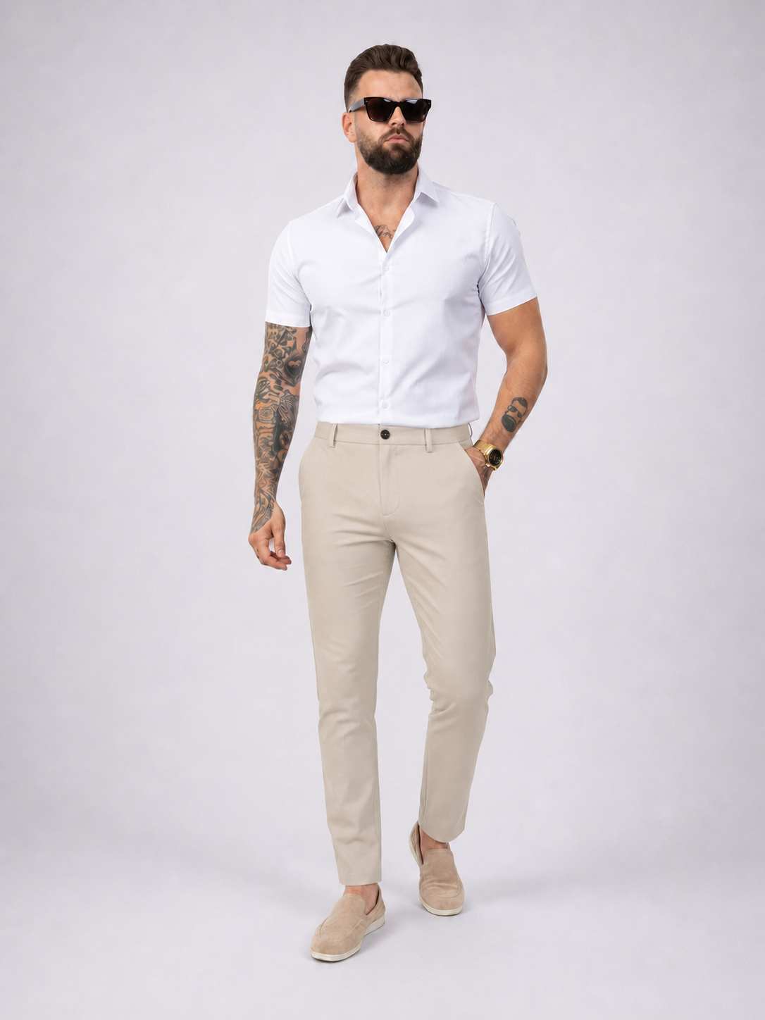Pantalon chic straight fit beige