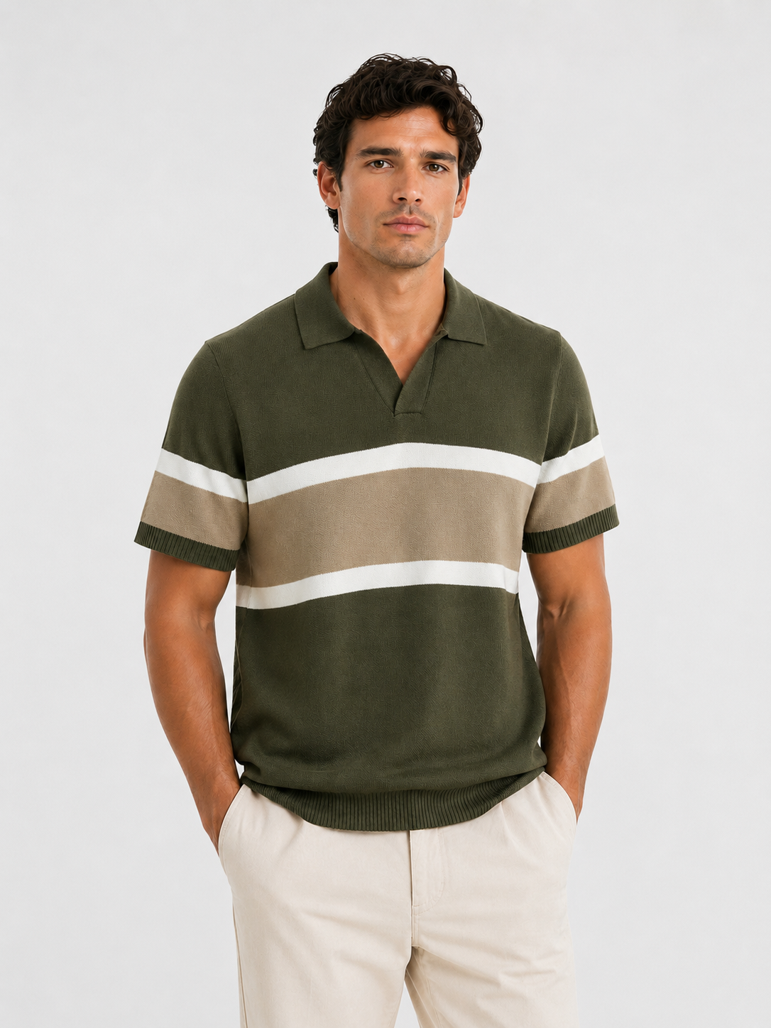 Amalfi Striped Knit Polo Green - Frankie's