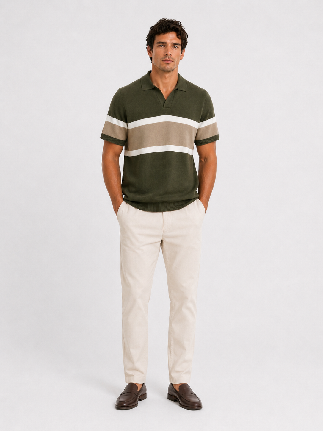 Amalfi Striped Knit Polo Green - Frankie's