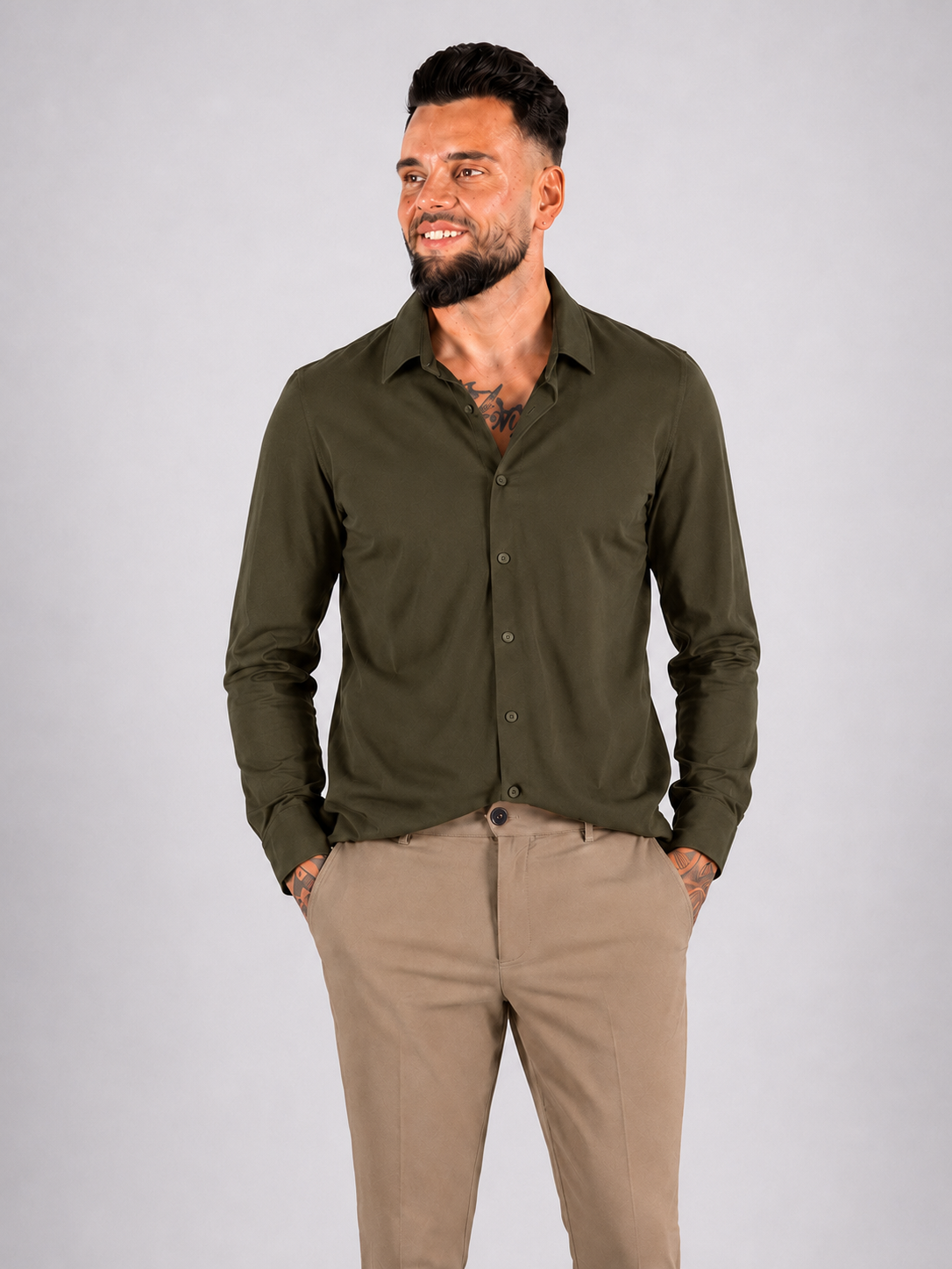 Overhemd Slim Fit Khaki