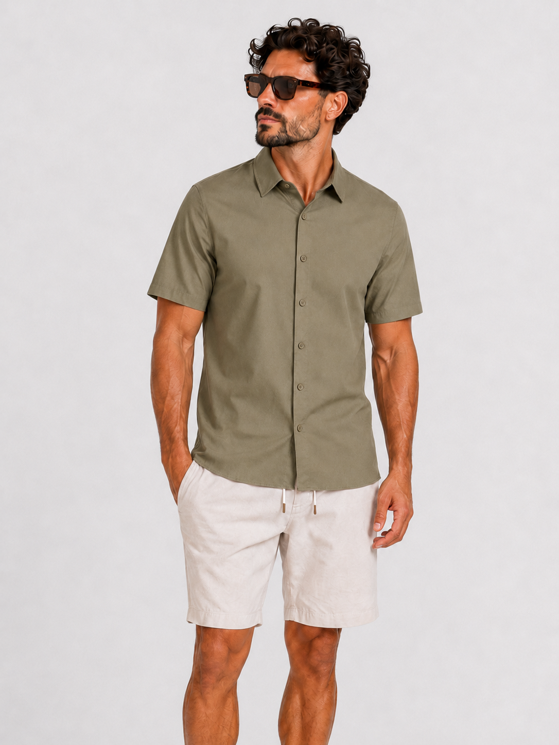 Shirt super stretch short sleeve khaki