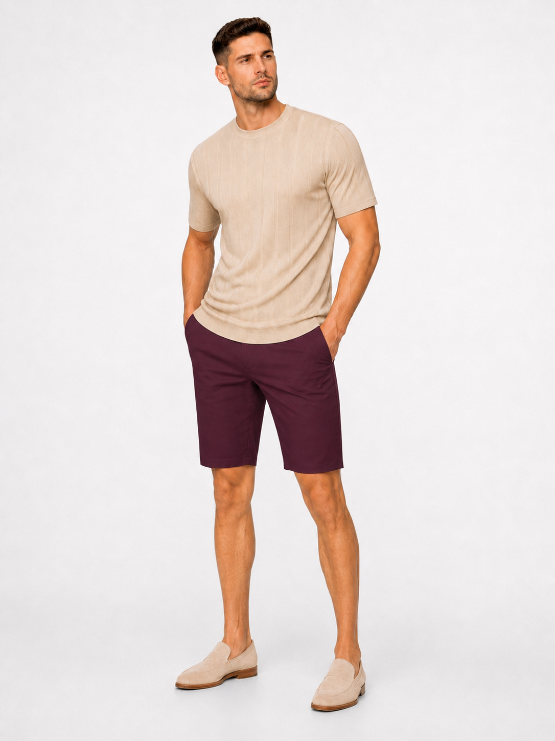 Super stretch chino short bordeaux