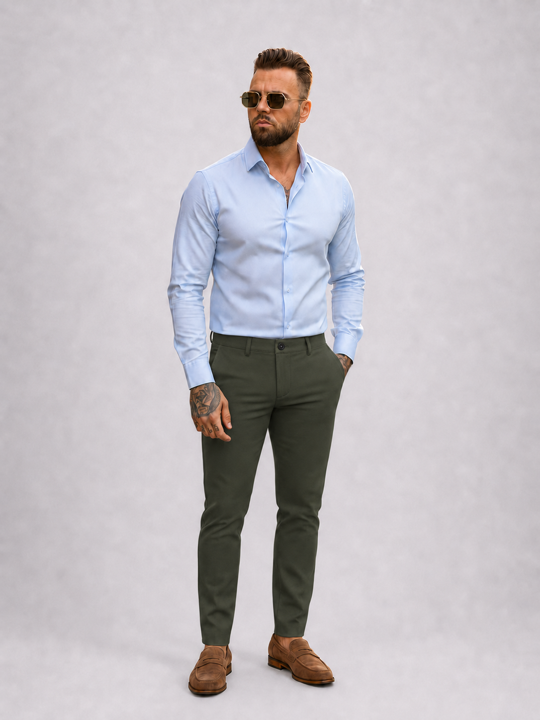 Super stretch pantalon khaki green