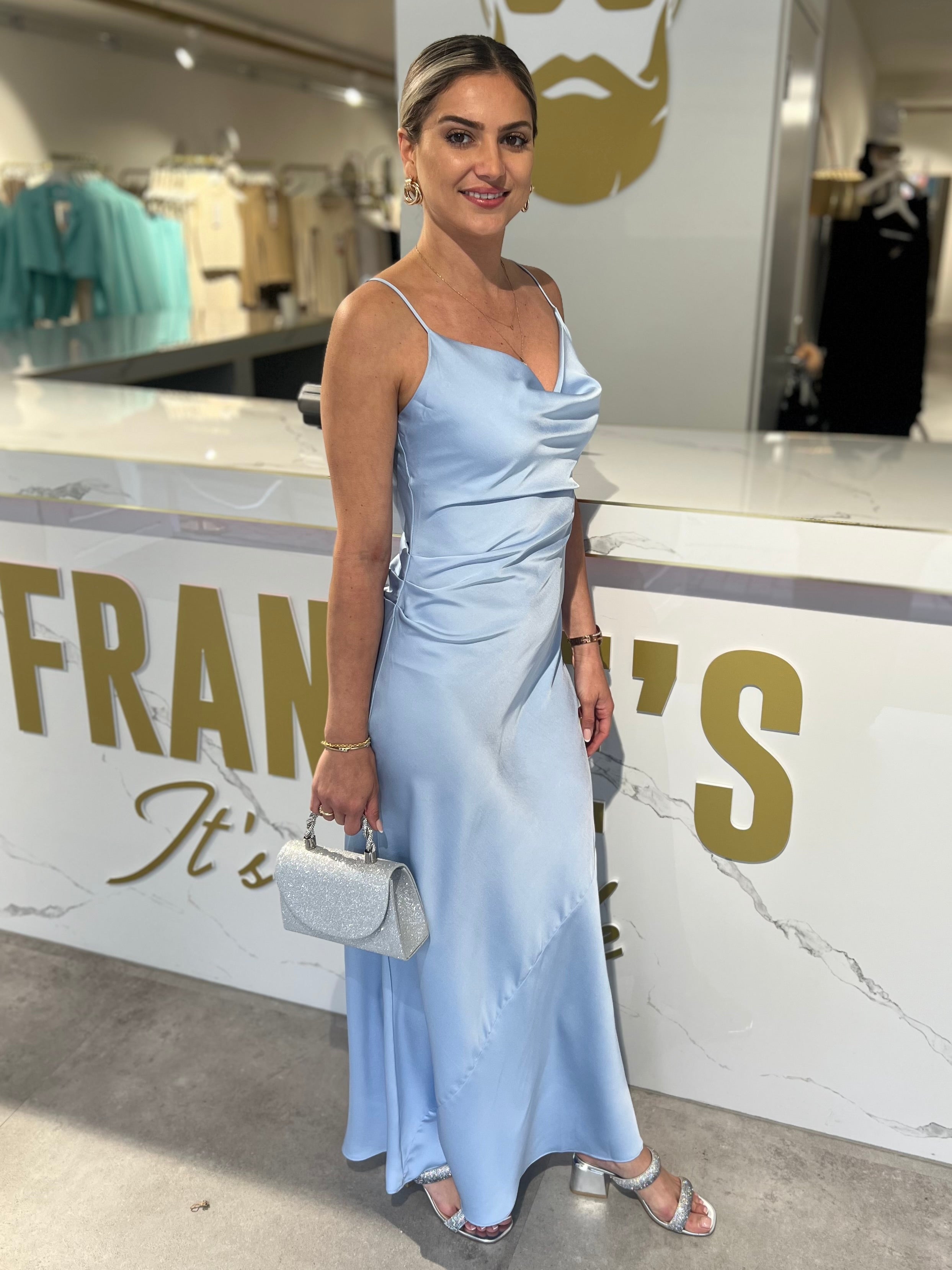 Satin maxi dress light blue