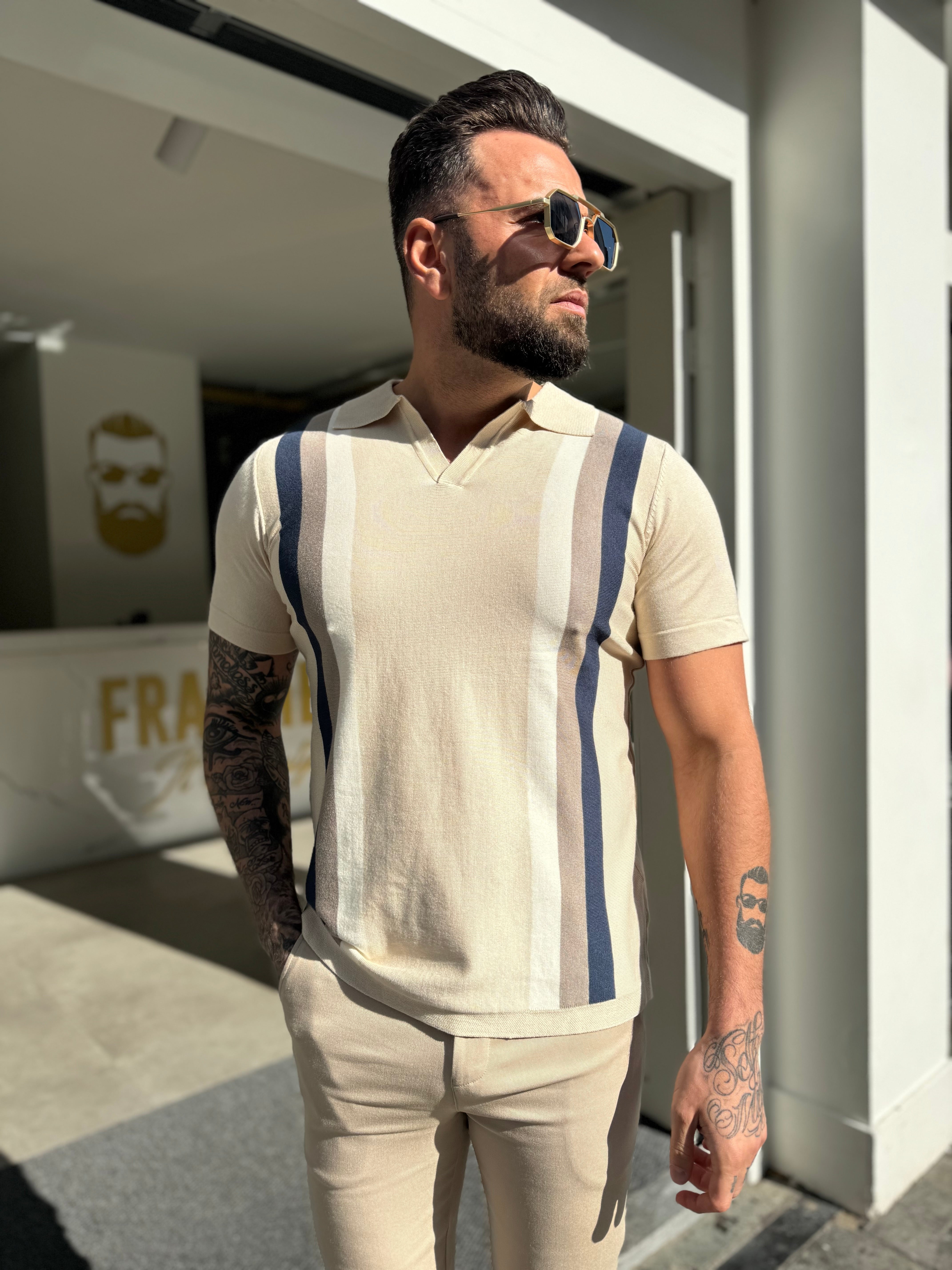 Polo Strick Kurzarm Monaco beige