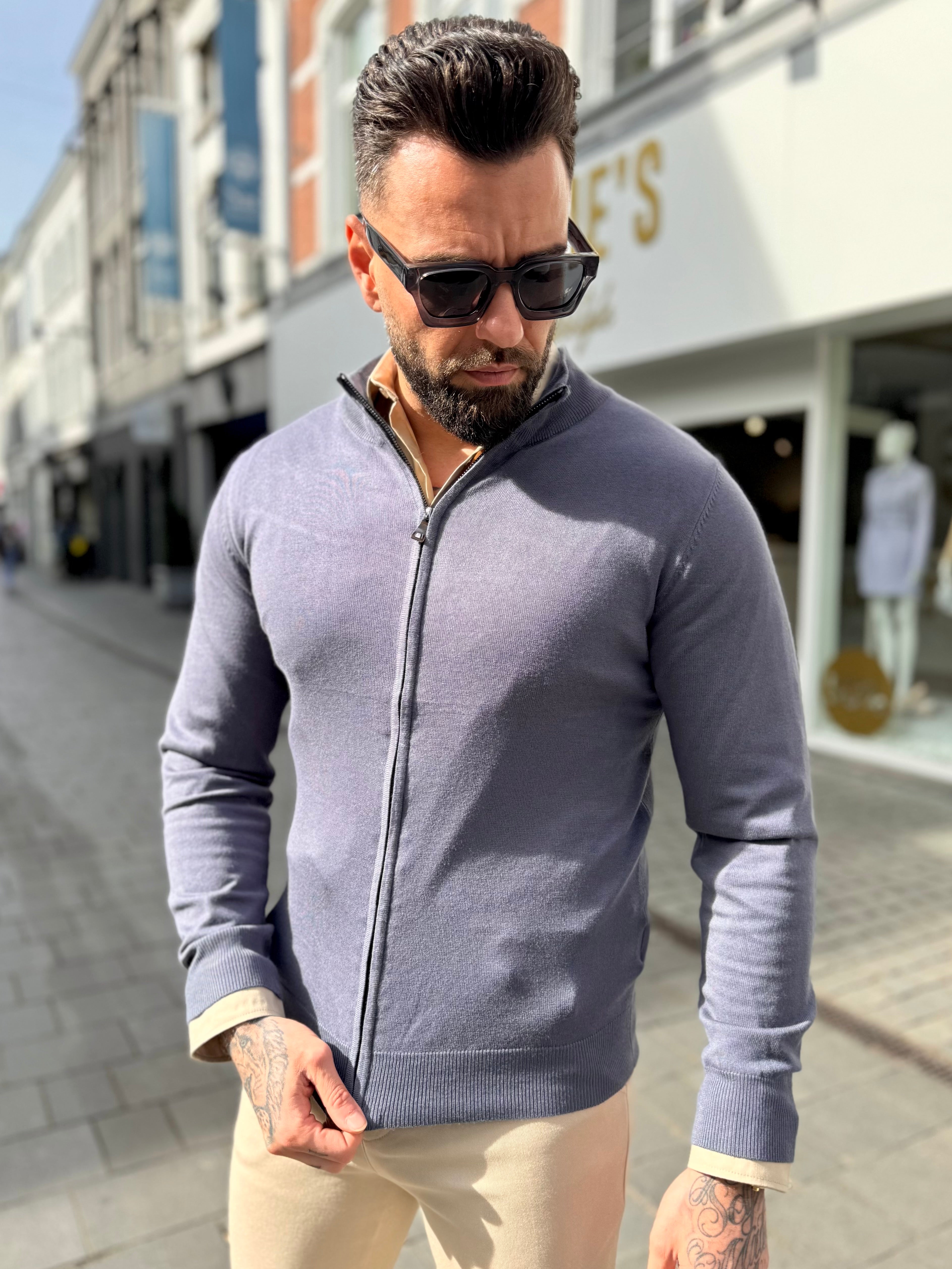 Vest zipper knitwear blue grey