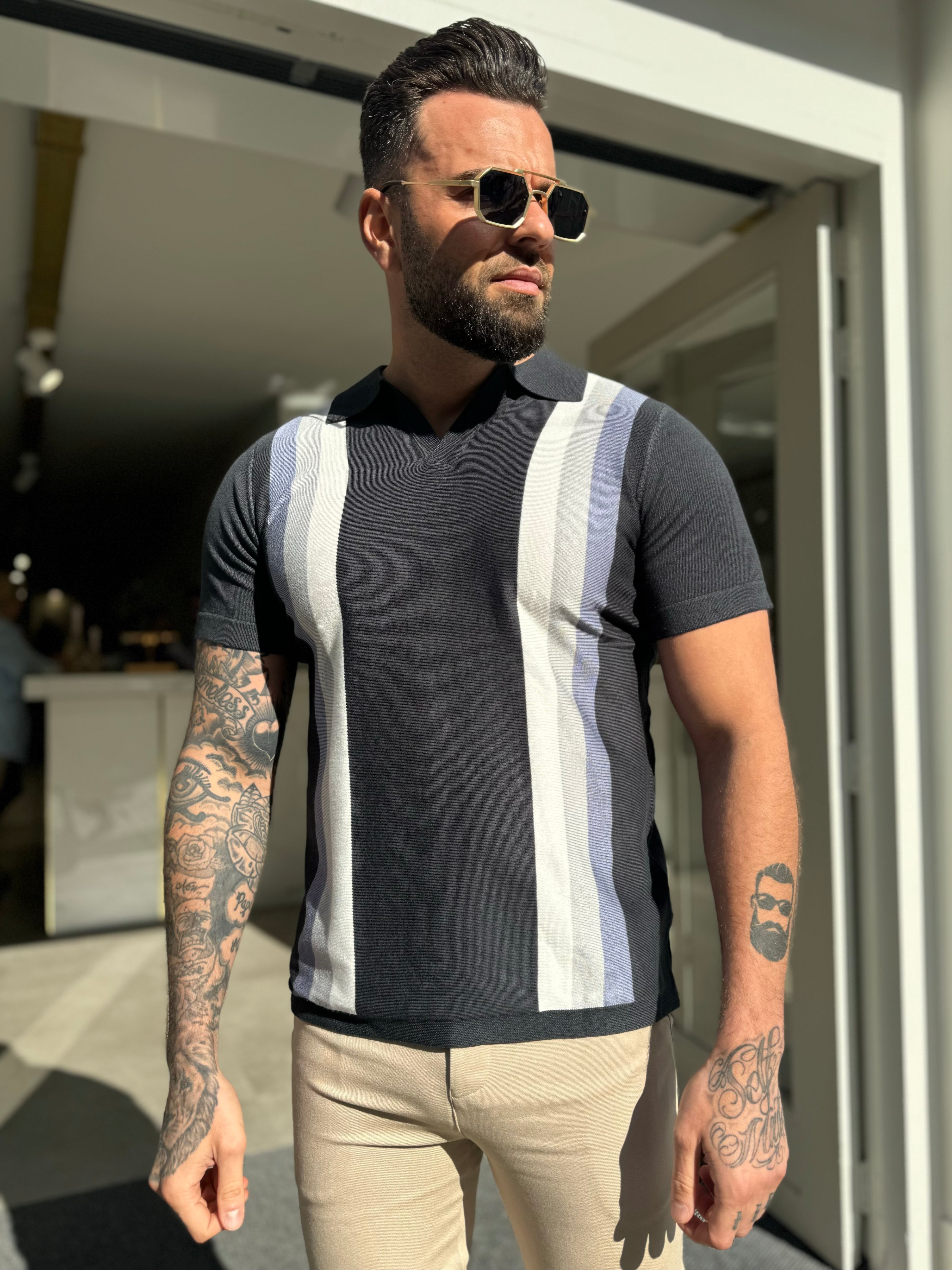 Polo knitwear short sleeve Monaco blue grey