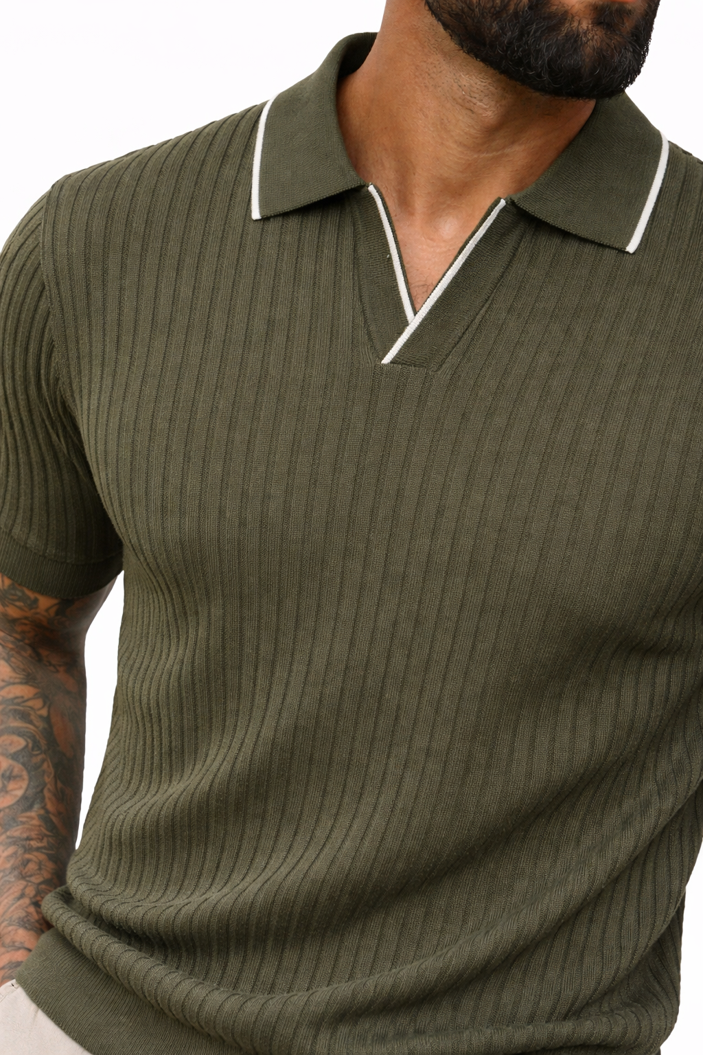 Naples Buttonless Rib Polo Khaki - Frankie's