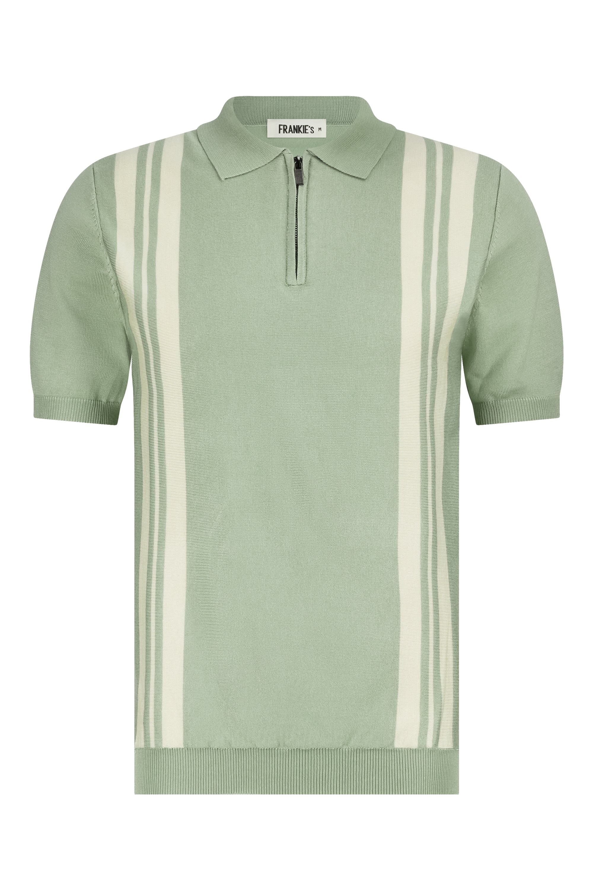 Polo knitwear short sleeve zipper light green beige