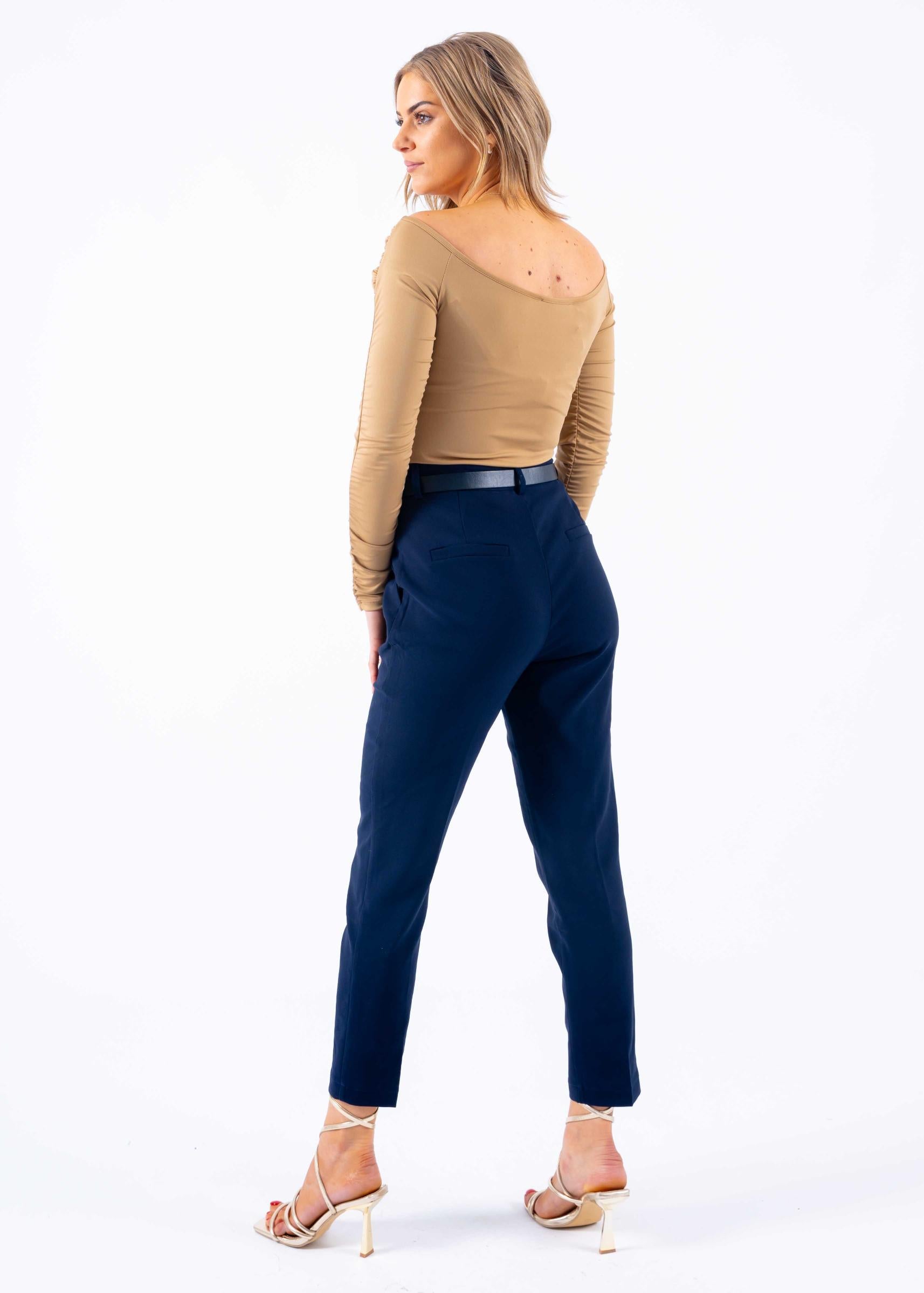 Slim fit stretch pantalon with belt navy blue - Frankie's