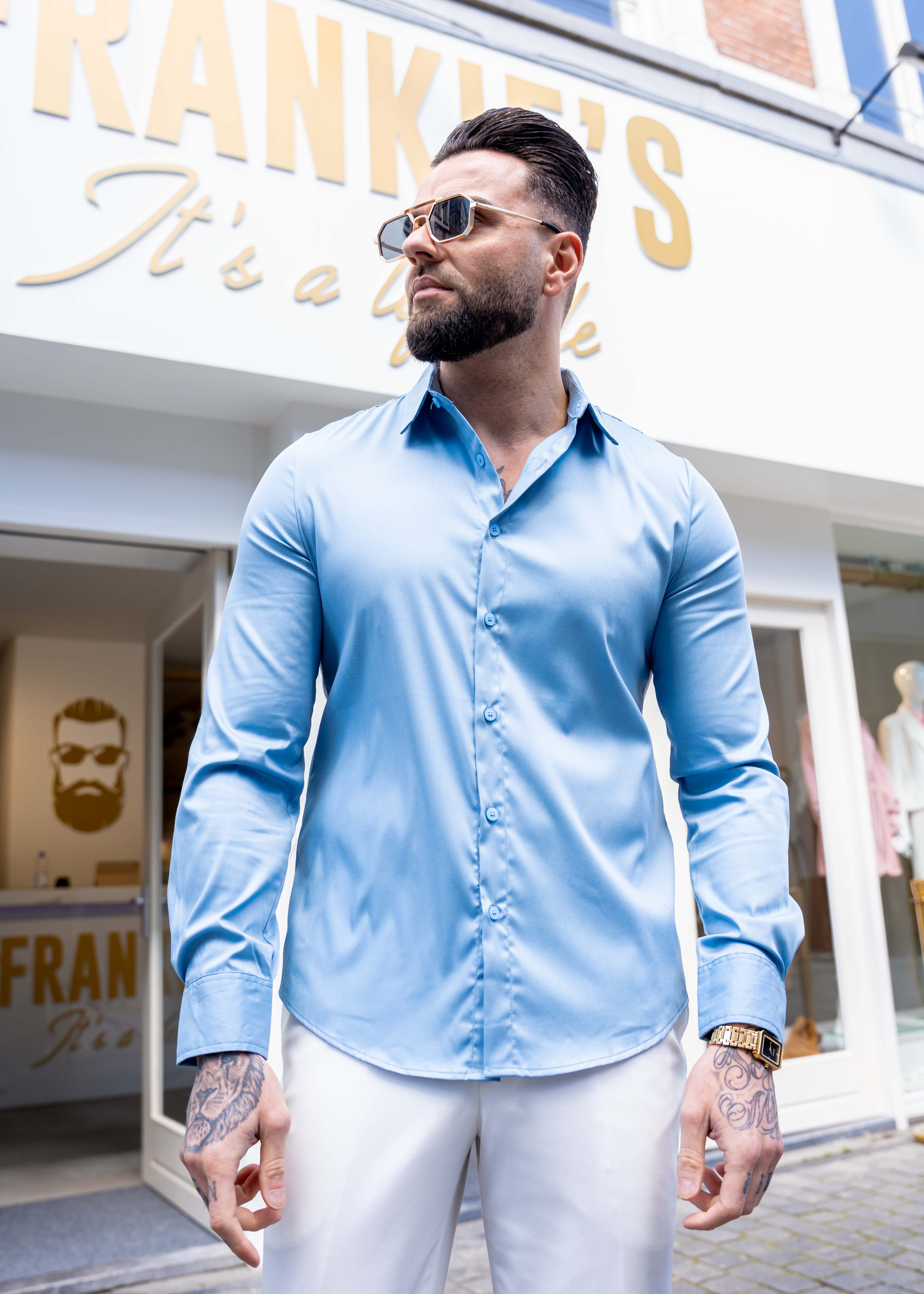 Shirt super stretch light blue - Frankie's