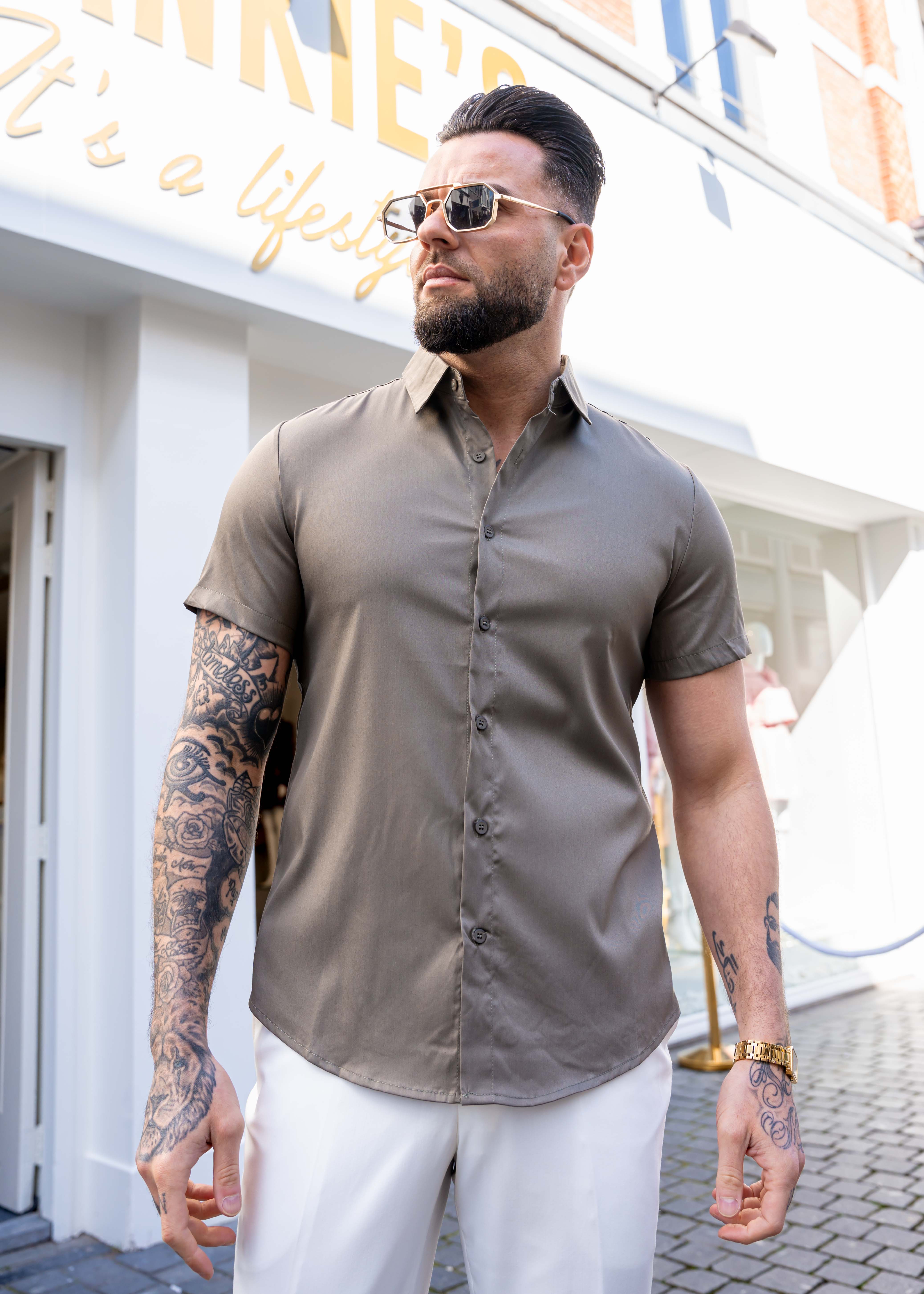 Shirt super stretch short sleeve khaki - Frankie's