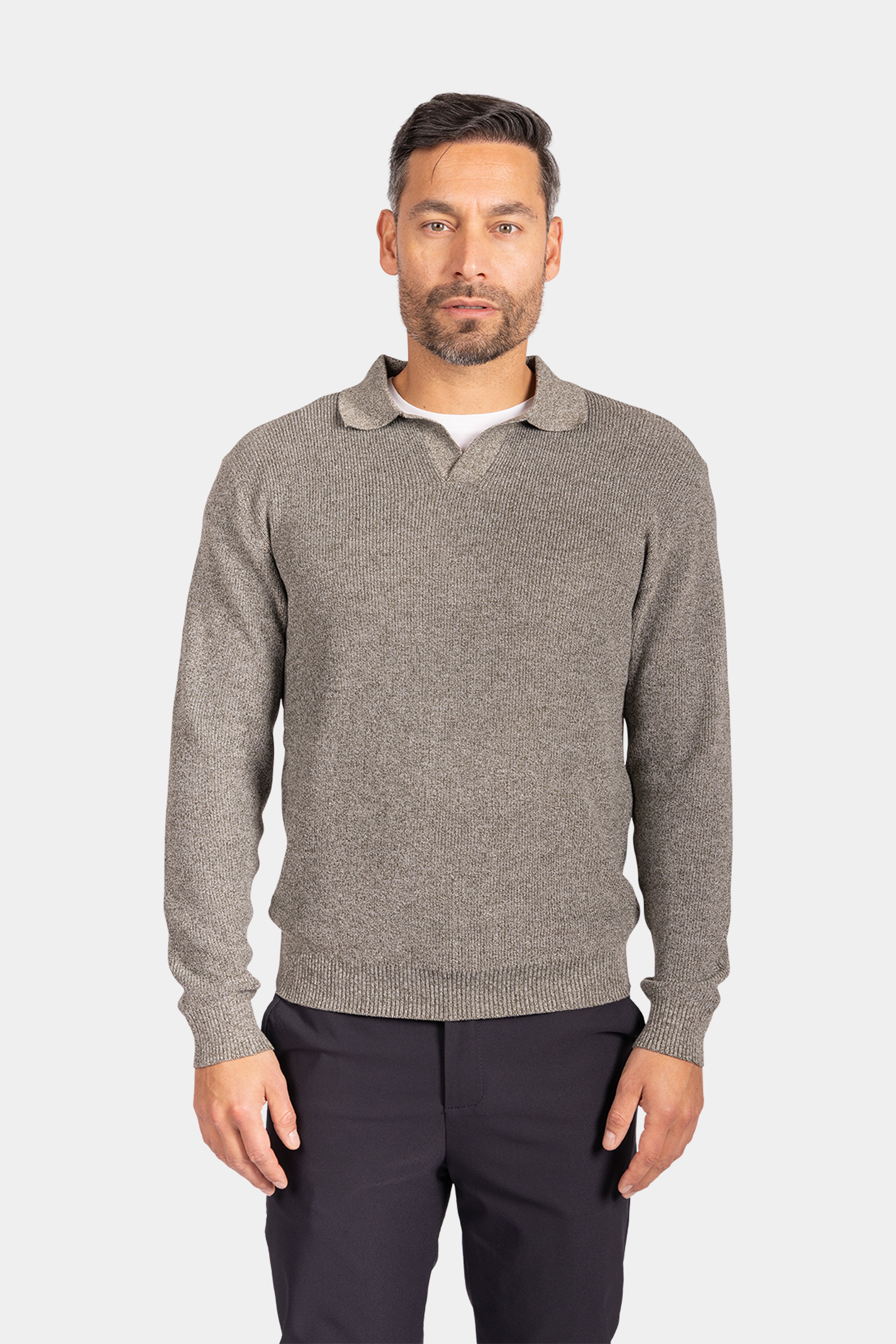 Collar V-Neck Knitwear - Light Grey