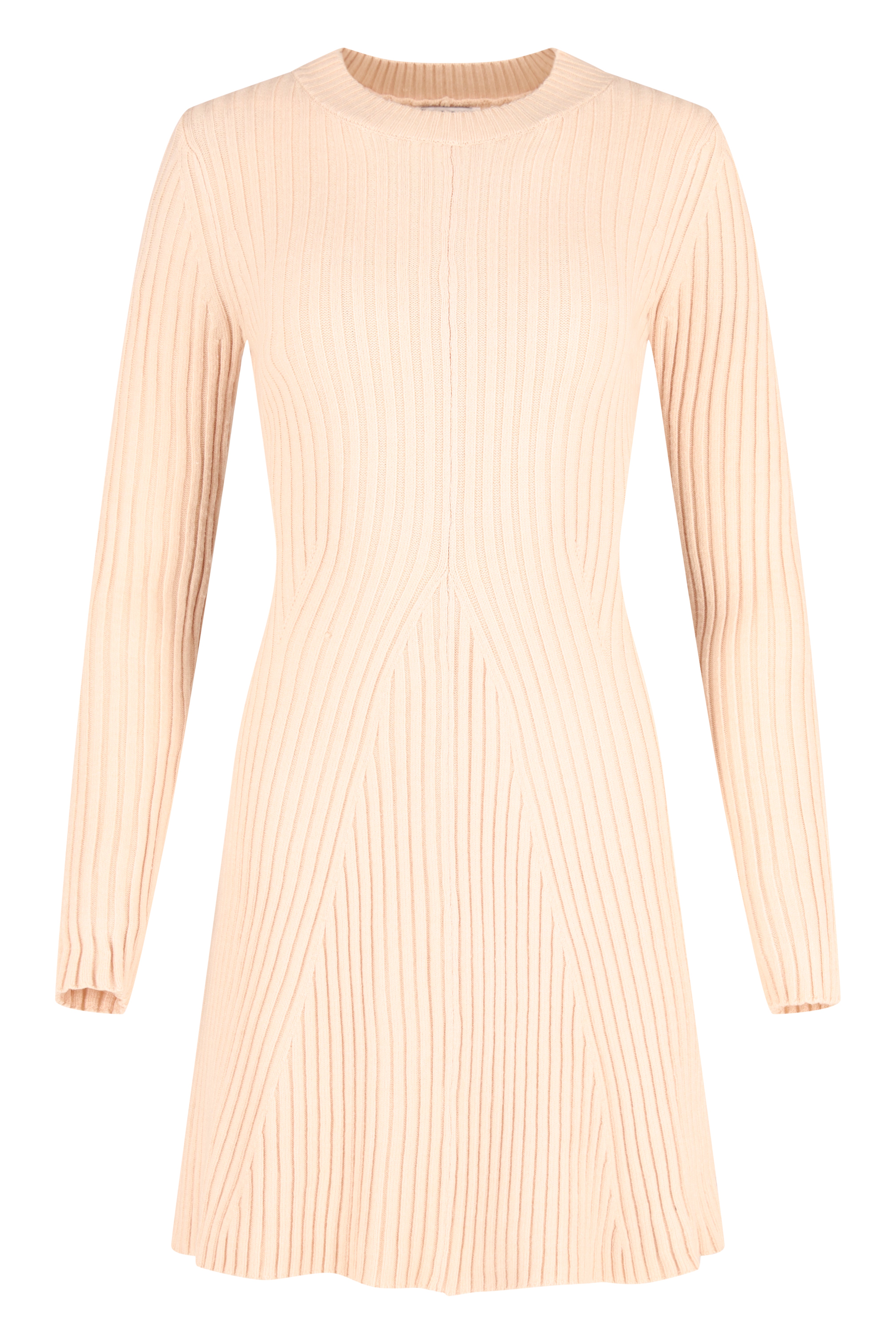Long Sleeve Knitted Mini Dress - Beige