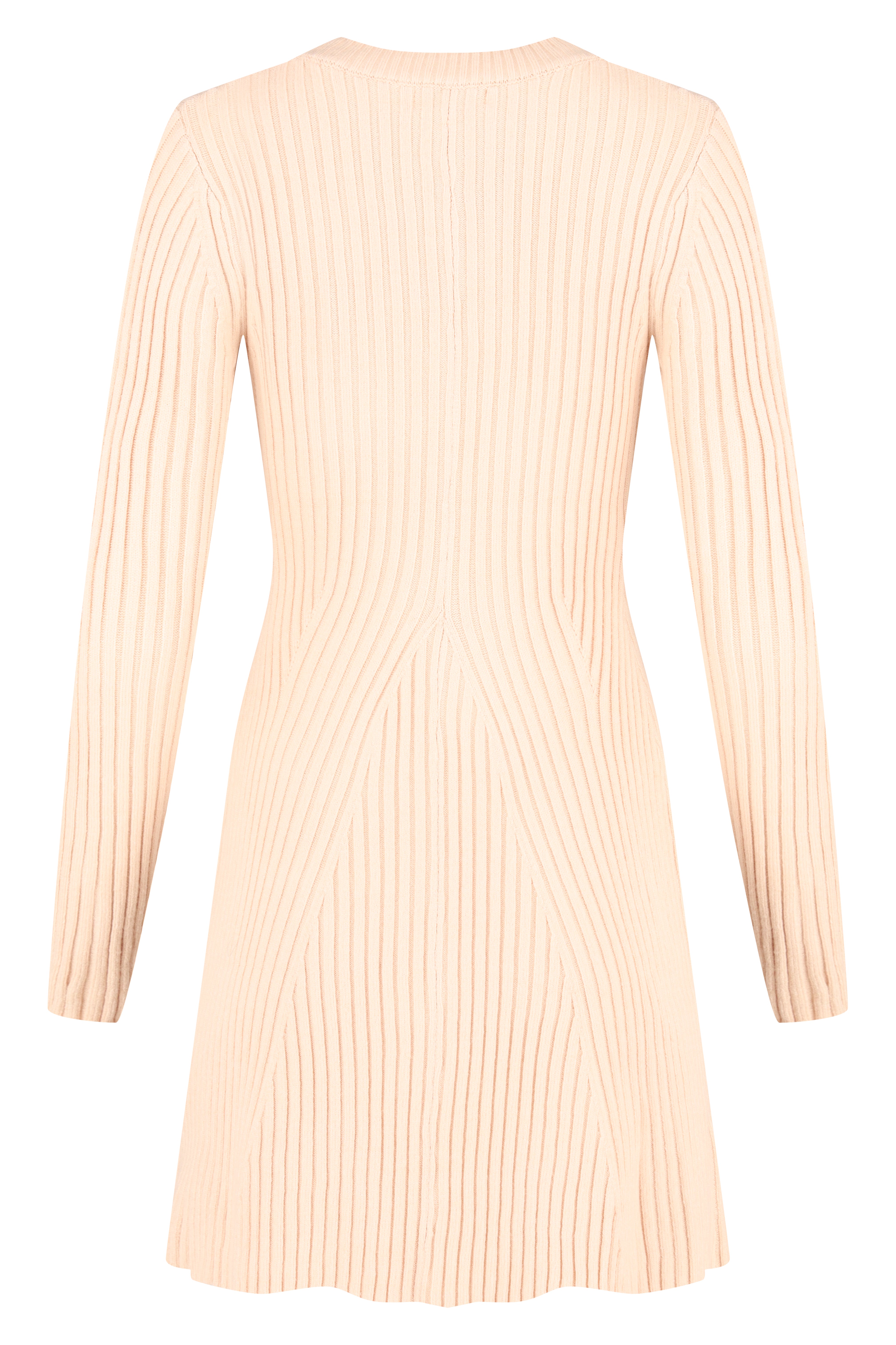 Long Sleeve Knitted Mini Dress - Beige