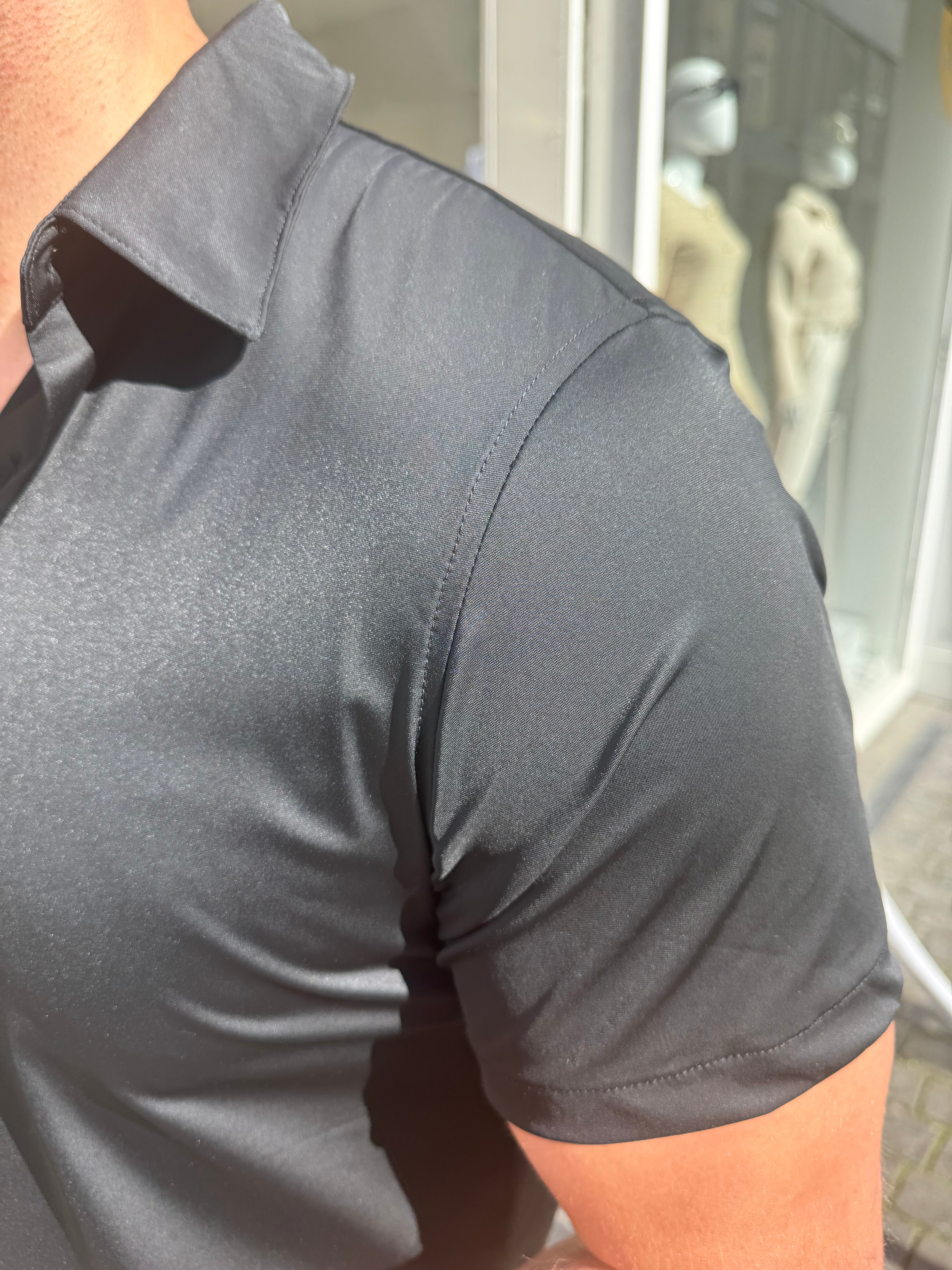 Satin super stretch shirt short sleeve black - Frankie's