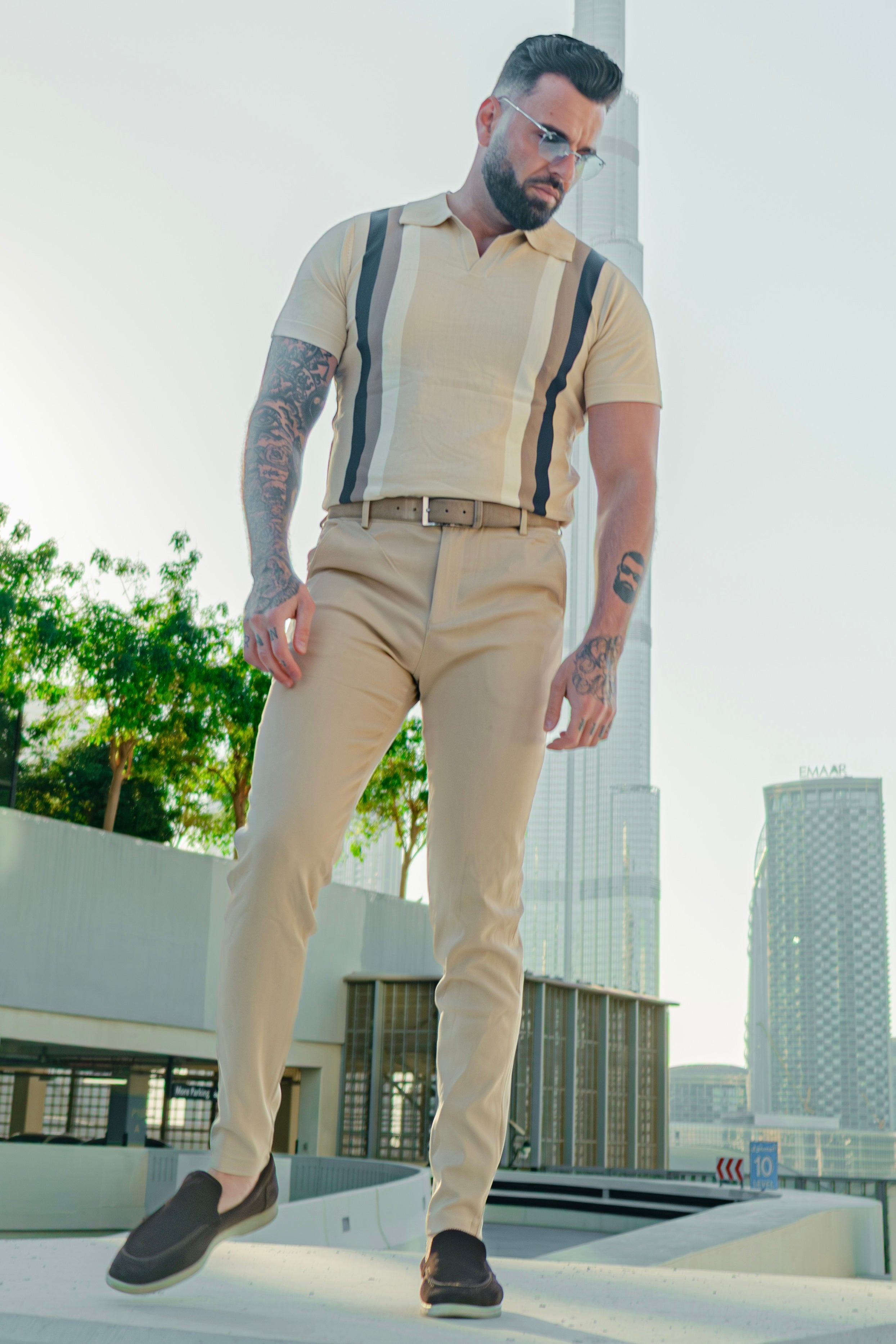 Polo Strick Kurzarm Monaco beige