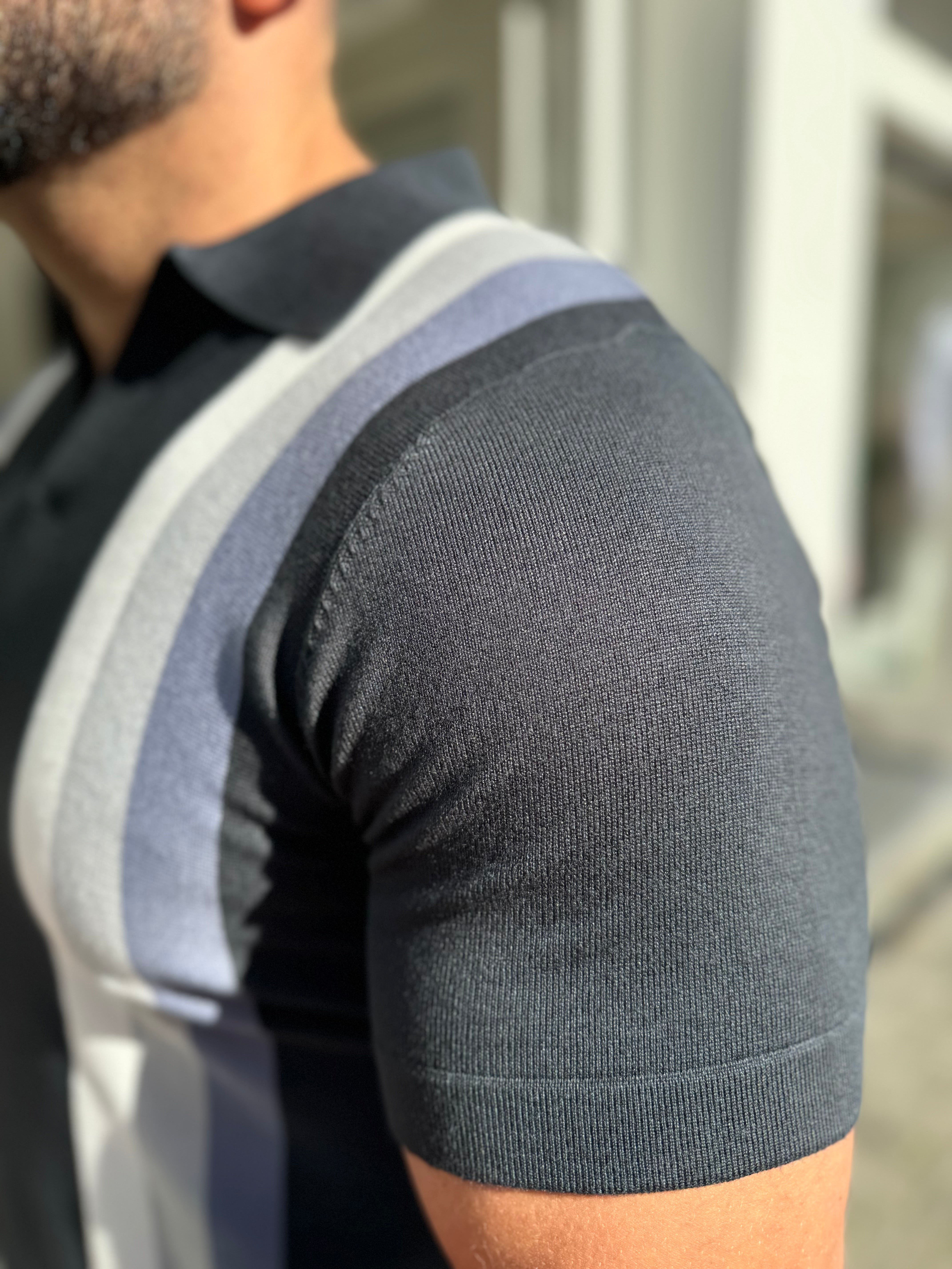 Polo knitwear short sleeve Monaco blue grey