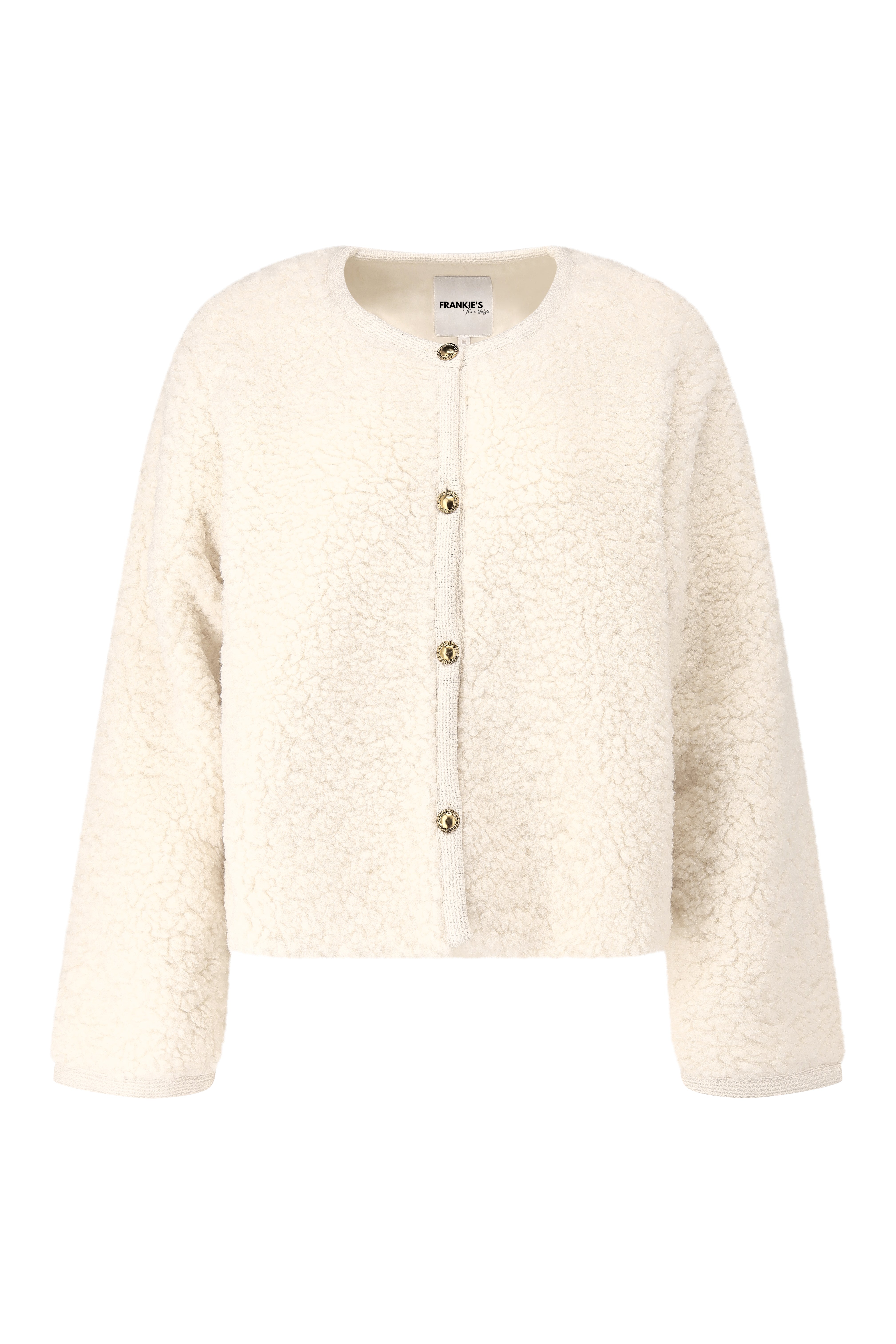 Teddy Fleece Jacket With Gold Buttons - Cream