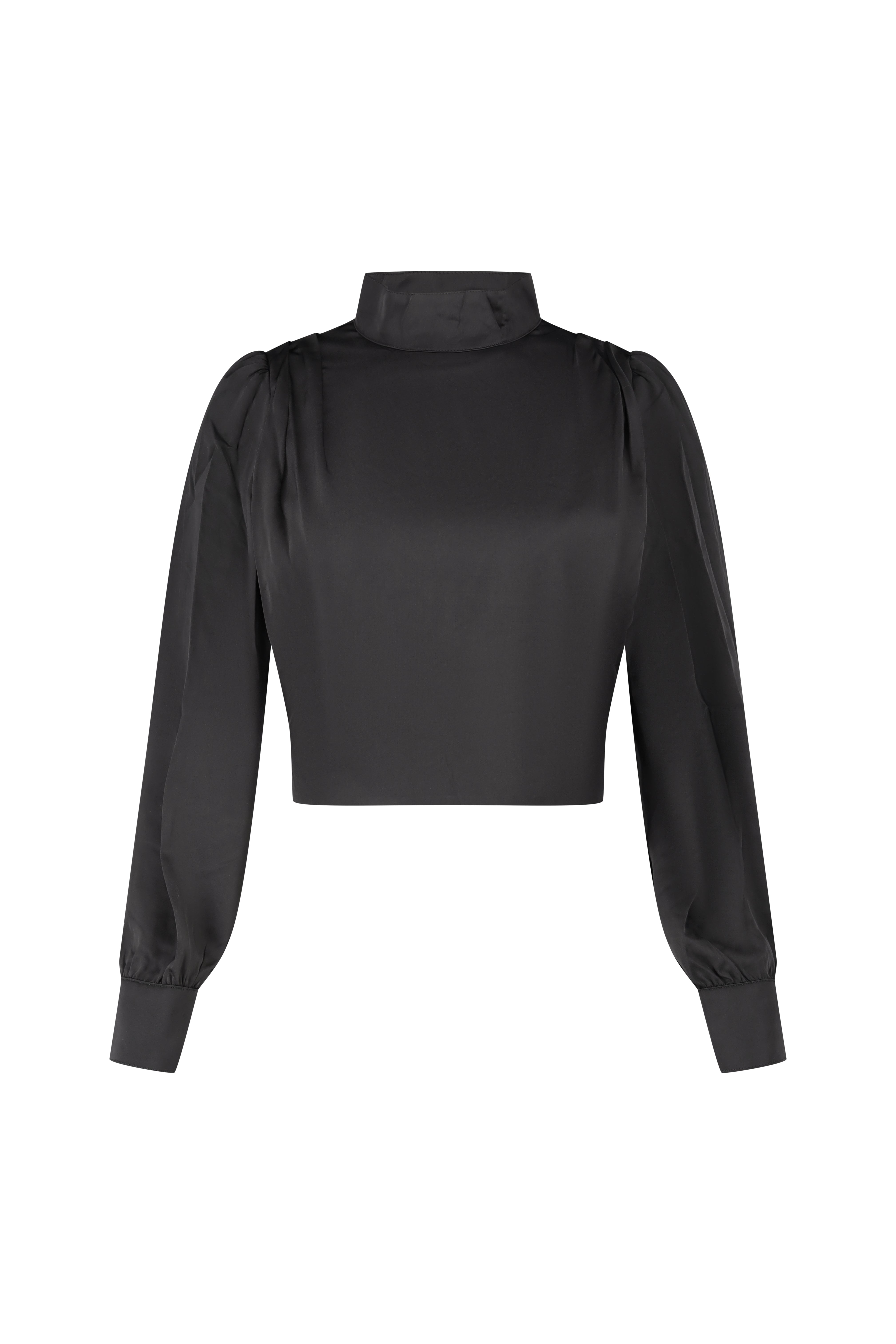 Satin Open-Back Tie Top - Black